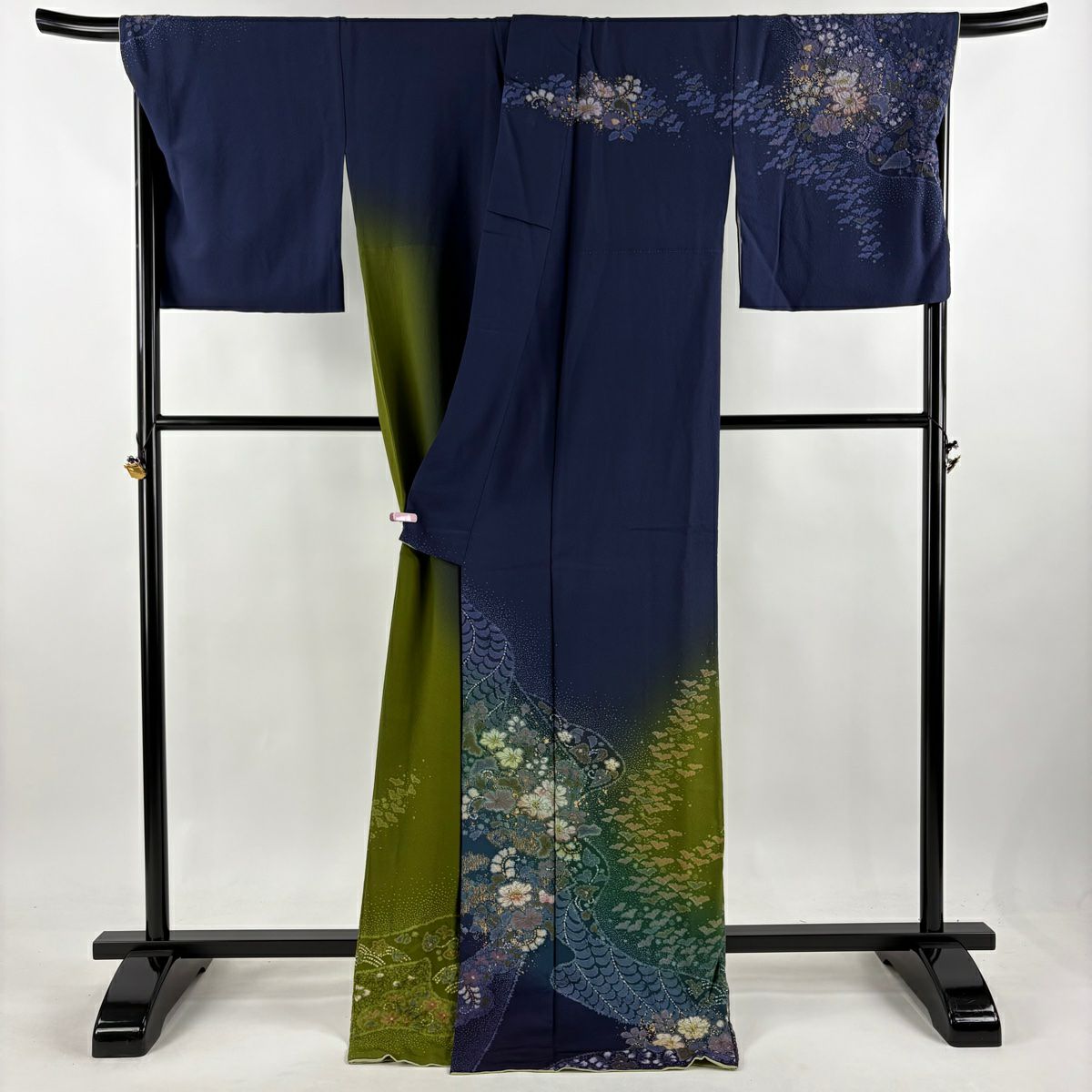 【庫存清倉】訪問服 身長171cm 袖長69cm L 雙層 吉乃一廉 有落款 辻花染 金銀彩 染分 青紫 純蠶絲 逸品級