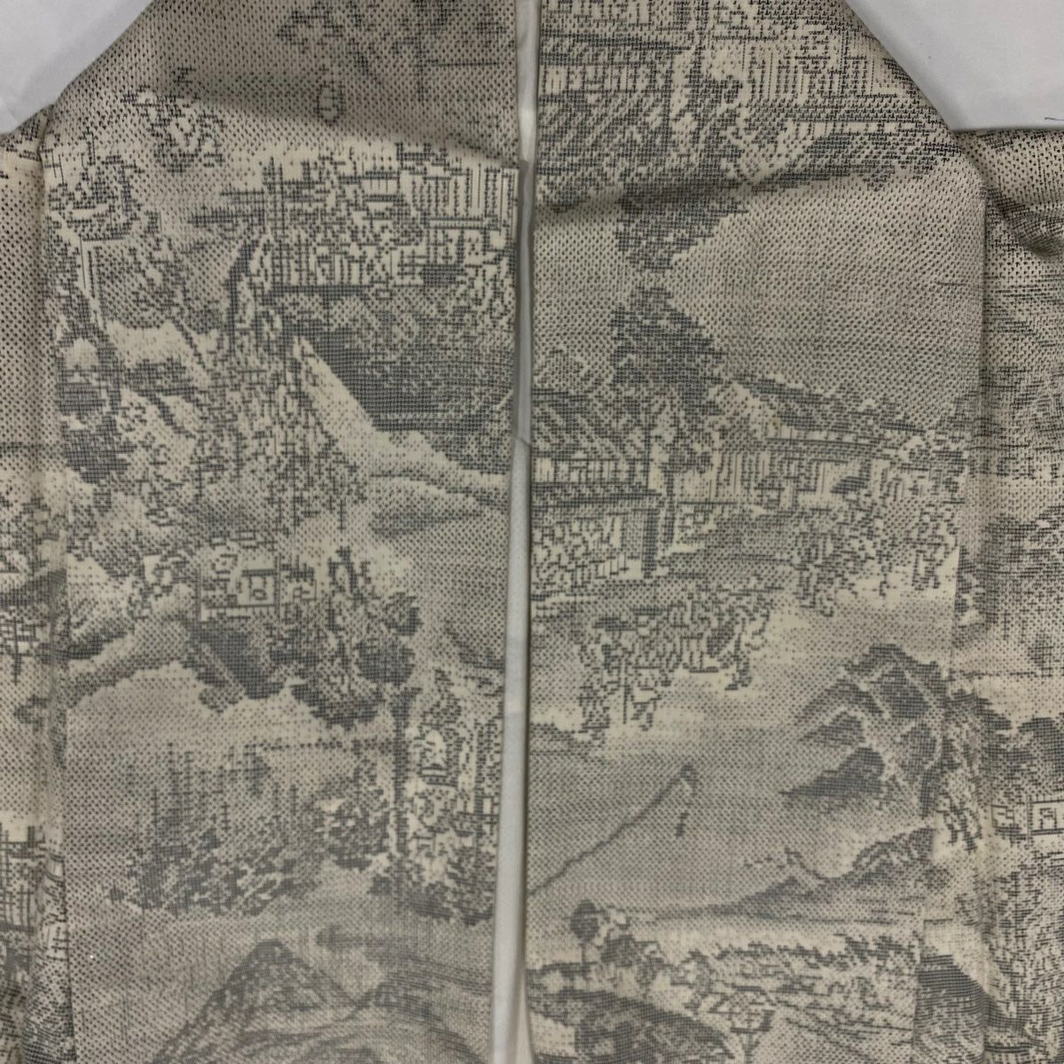 【庫存清倉】 紬織織 身長151.5cm 袖長62cm S 雙層 風景 家屋 灰白 純蠶絲 優品級