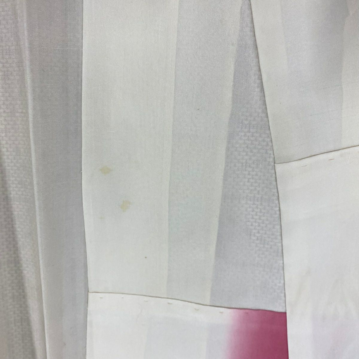 【庫存清倉】 付下 身長157.5cm 袖長62cm S 雙層 紬織織 草花紋紋 麻葉刺繡 粉紅 純蠶絲 優品級