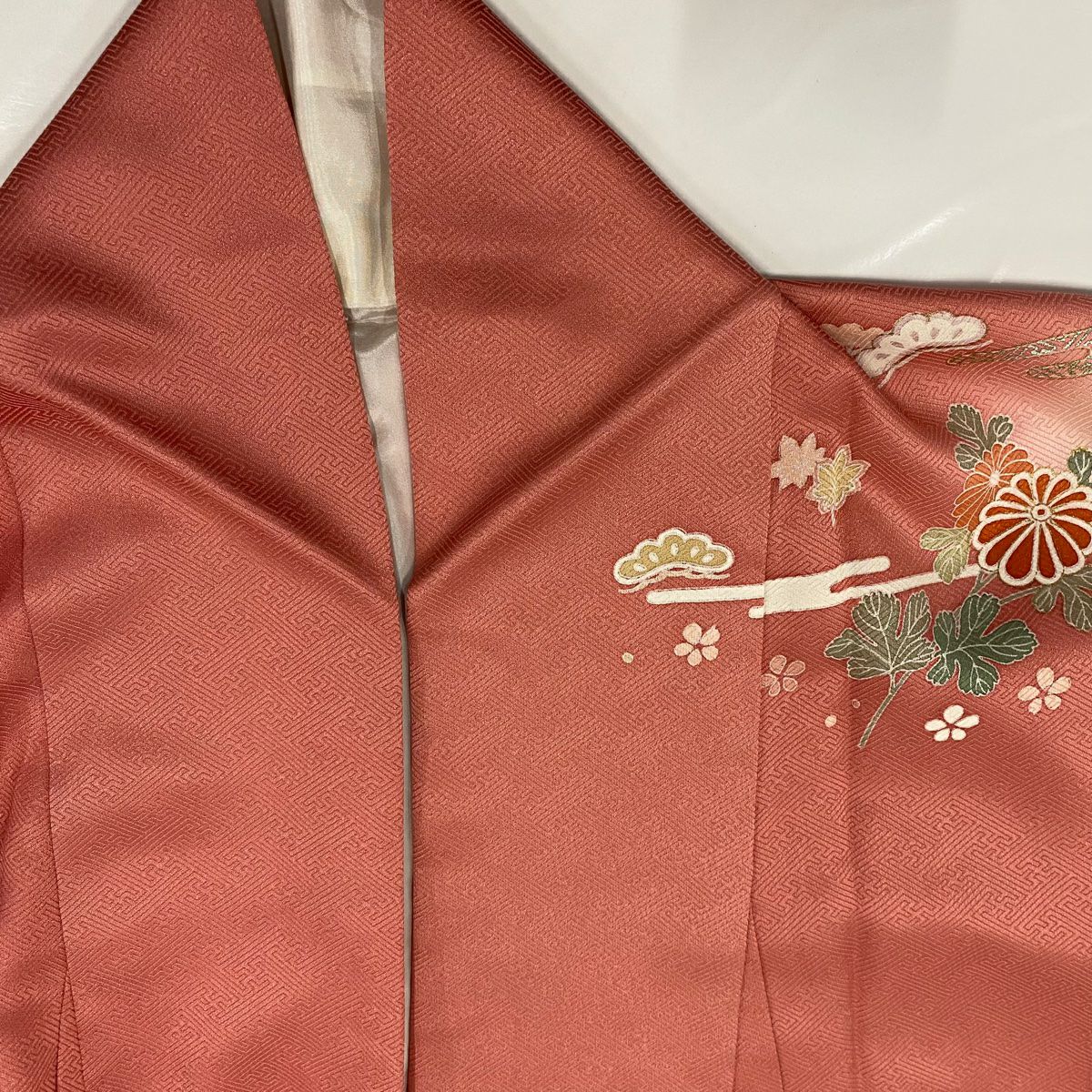【庫存清倉】訪問服 身長158.5cm 袖長64.5cm M 雙層 花車 ヱ霞 金絲 金銀彩 粉紅 純蠶絲 優品級
