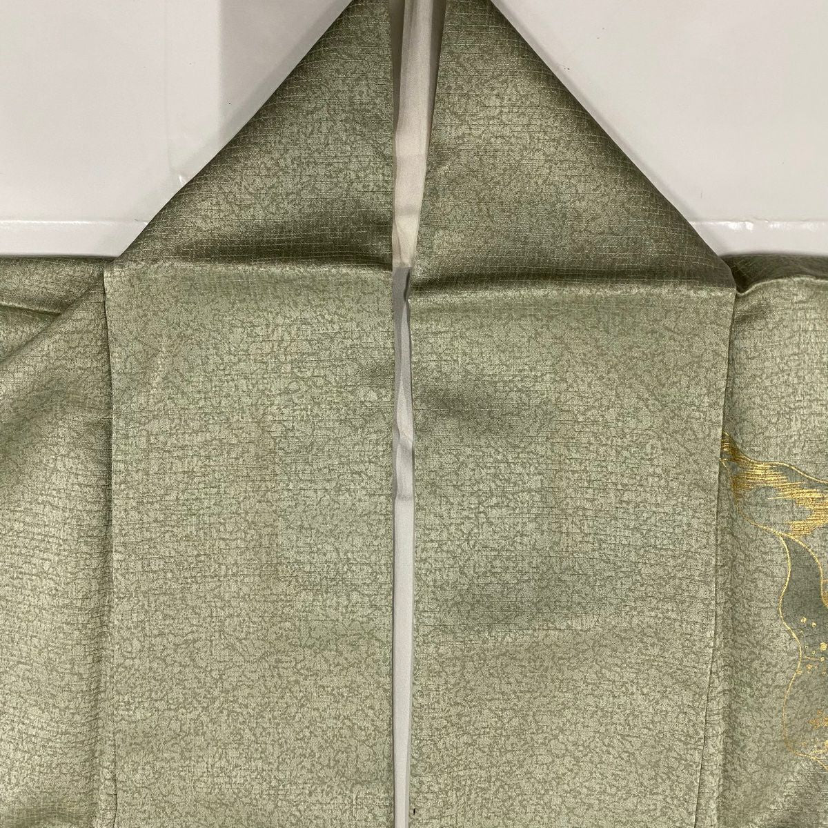 【庫存清倉】 付下 身長162cm 袖長65cm M 雙層 破損色紙 貝桶刺繡 金線 灰綠 純蠶絲 優品級