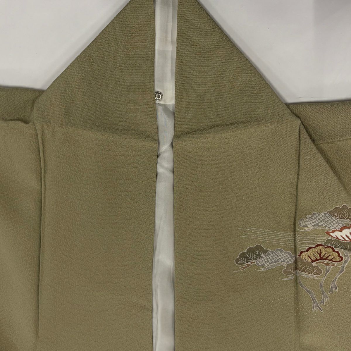 【庫存清倉】訪問服 身長158cm 袖長65cm M 雙層 大和 松樹梅花 舟 刺繡 金絲 鶯色 純蠶絲 優品級