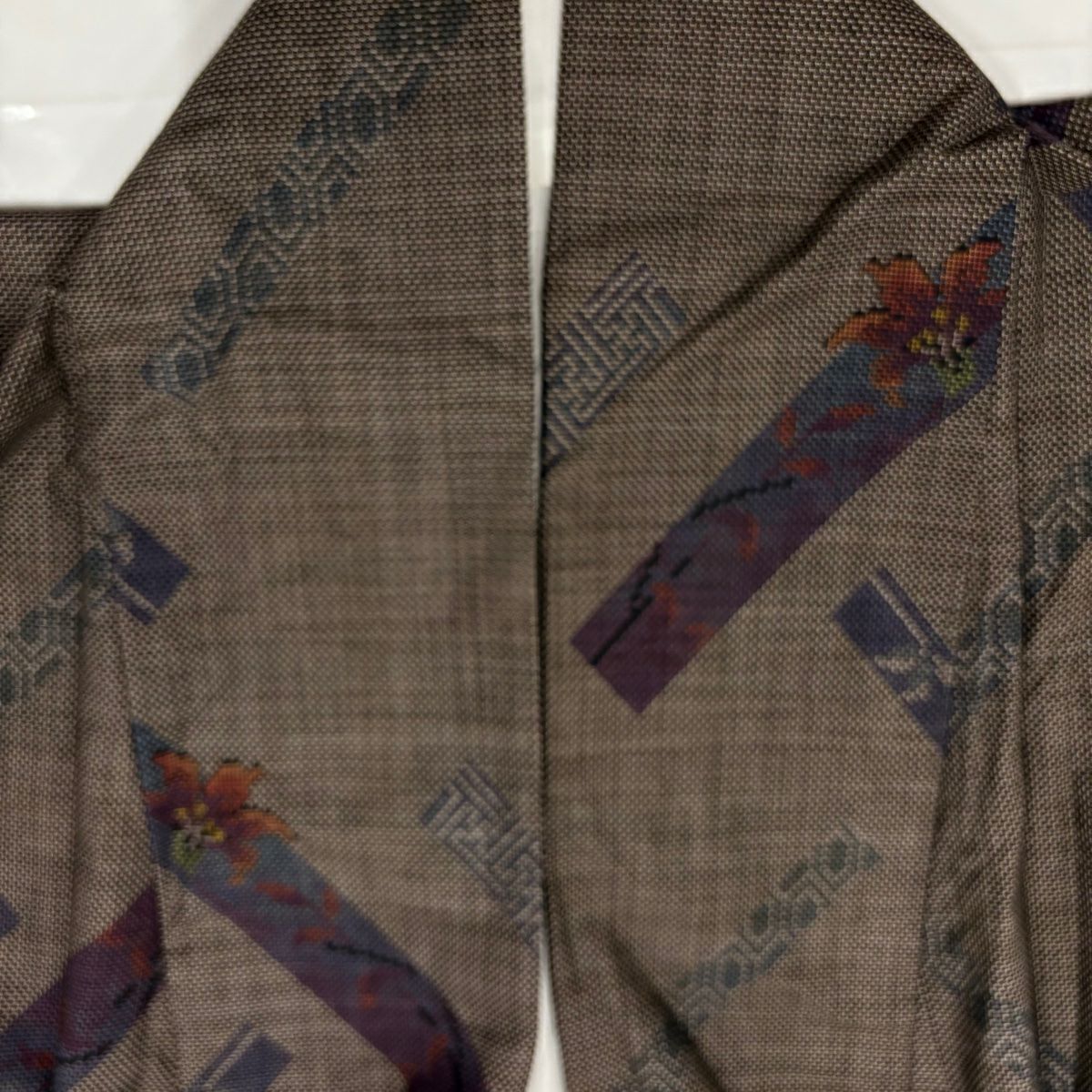 【庫存清倉】 紬織織 身長156.5cm 袖長63.5cm S 雙層 草花紋紋 龜甲 灰茶 純蠶絲 美品 秀品級