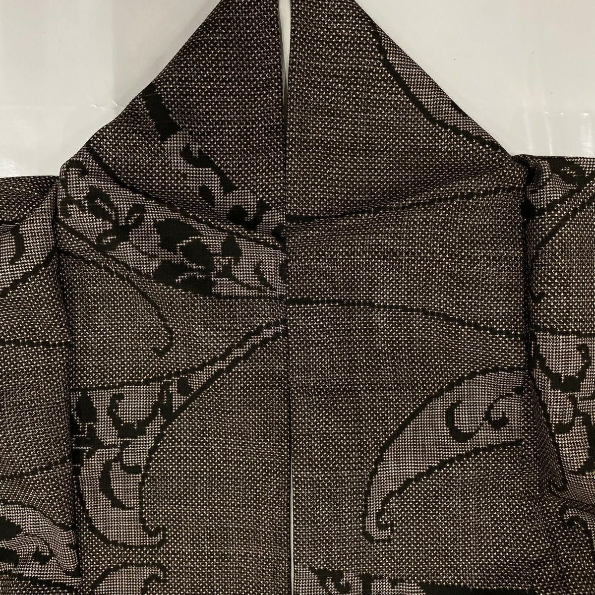 【清倉特賣】 紬織 身長159.5cm 袖長64cm M 雙層 葉 花唐草紋 焦茶 純蠶絲 優品級