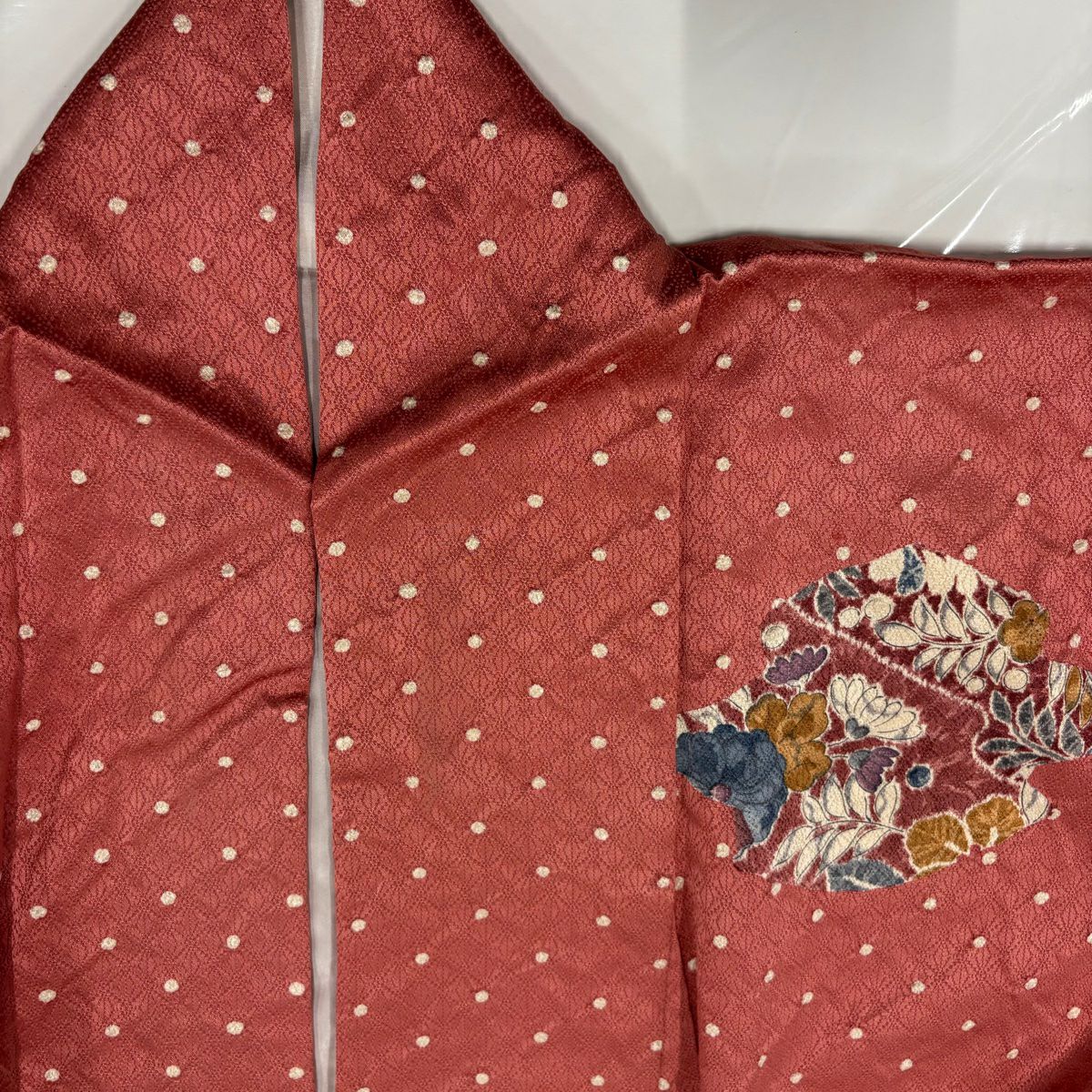 【庫存清倉】訪問服 身長161cm 袖長65cm M 雙層 草花紋紋 點點 絞染 粉紅 純蠶絲 優品級