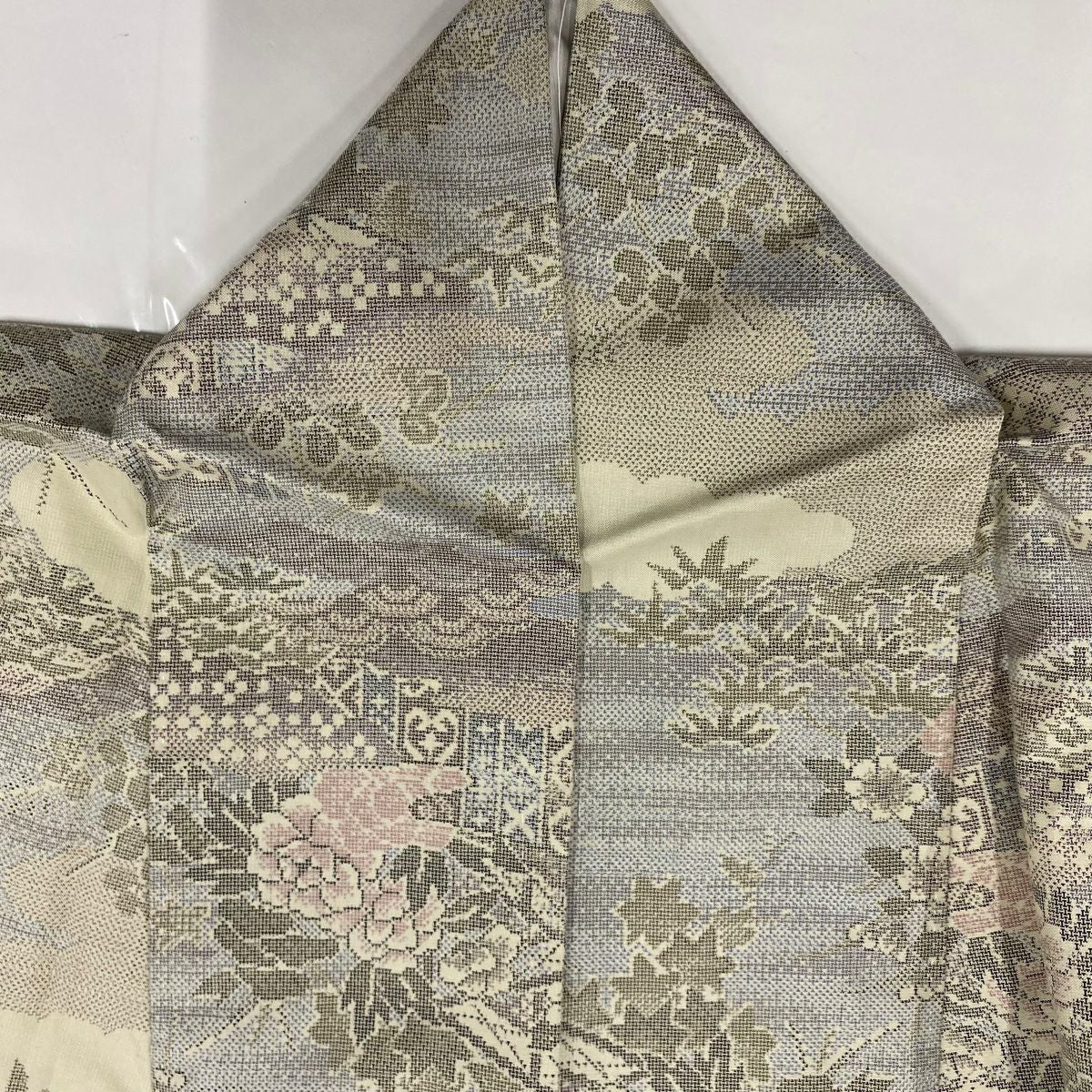 【庫存清倉】 紬織織 身長158cm 袖長62.5cm S 雙層 草花紋紋 雲文 米色 純蠶絲 美品 名品級