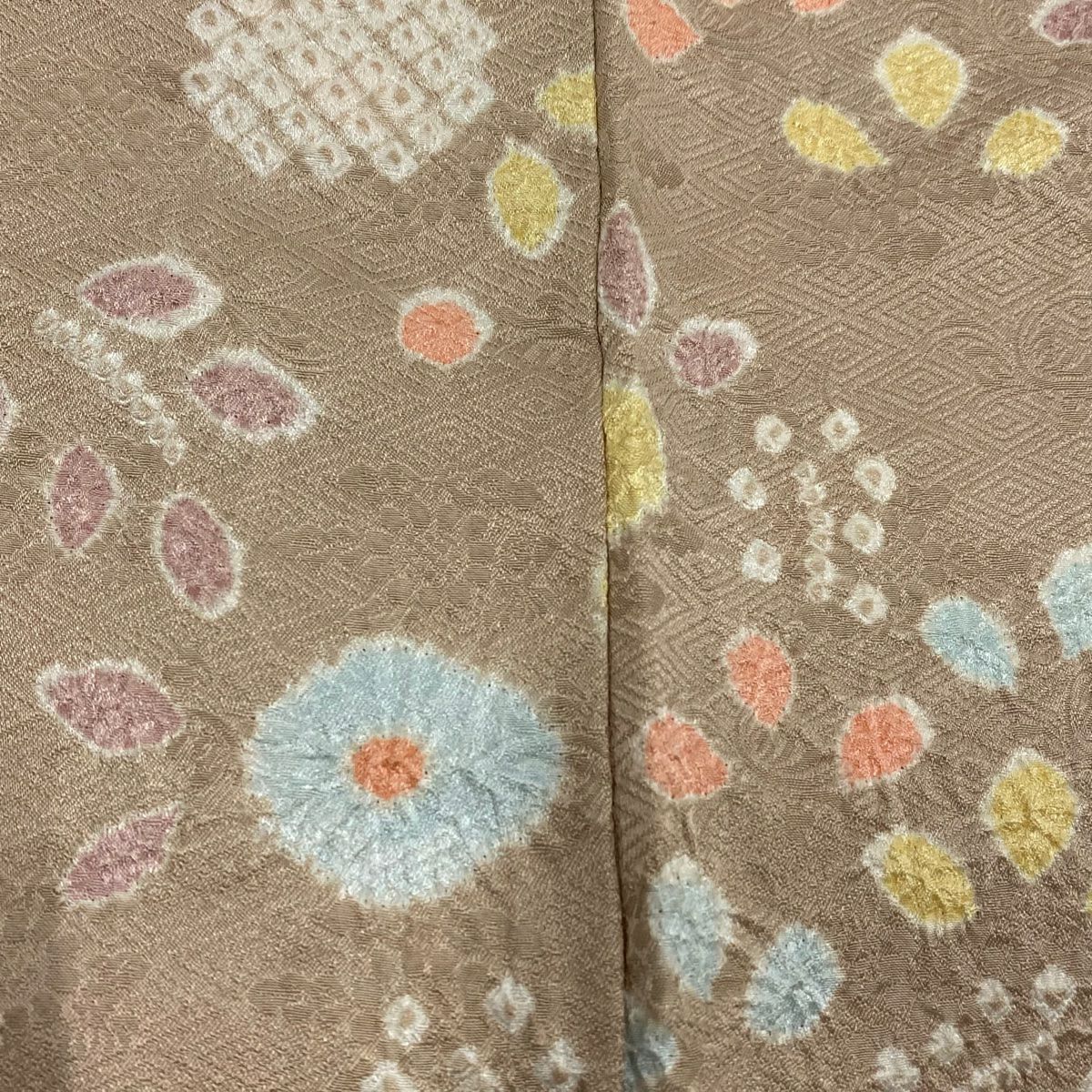 【庫存清倉】訪問服 身長155.5cm 袖長63cm S 雙層 草花紋紋 絞染 淺茶 純蠶絲 優品級