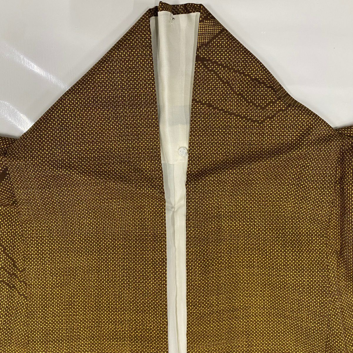 【庫存清倉】 紬織 身長155cm 袖長65cm M 雙層 幾何學 山吹茶 純蠶絲 美品 秀品級