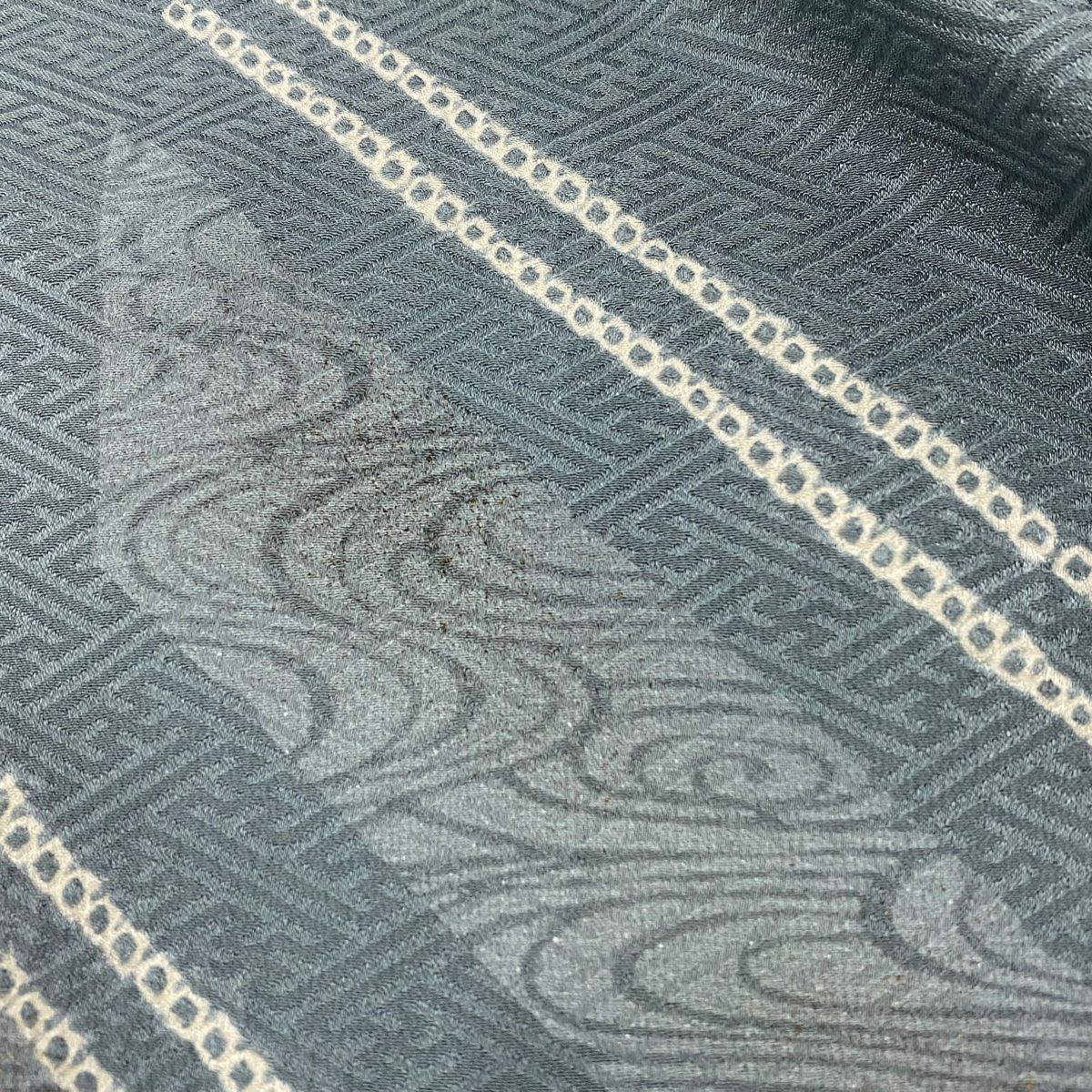 【庫存清倉】 付下 身長158cm 袖長64.5cm M 雙層 草花紋紋 流水刺繡 絞染 灰綠 純蠶絲 優品級