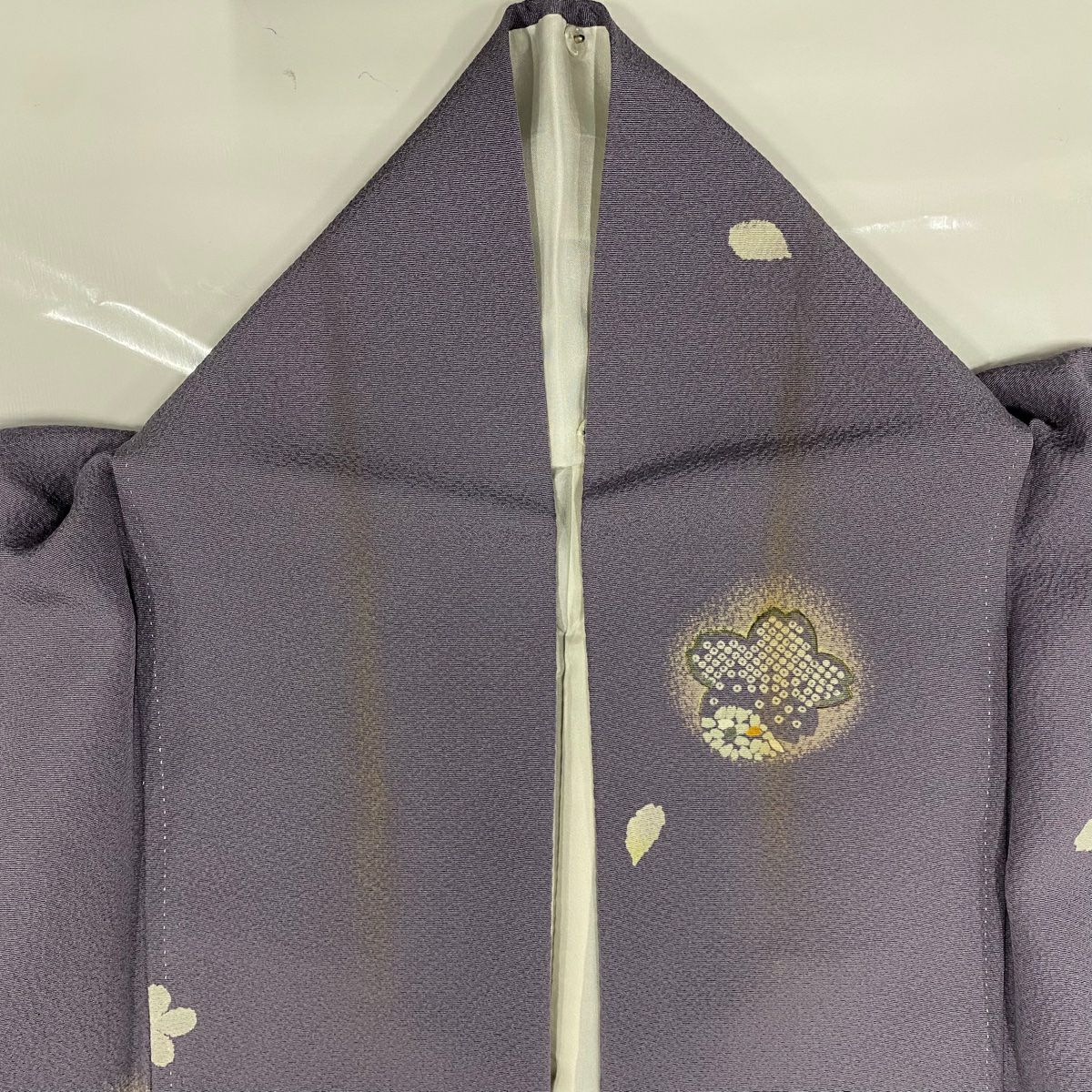 【庫存清倉】 小紋 身長152cm 袖長63cm S 雙層 櫻花 疋田 絞染 金銀彩 淺紫 純蠶絲 優品級