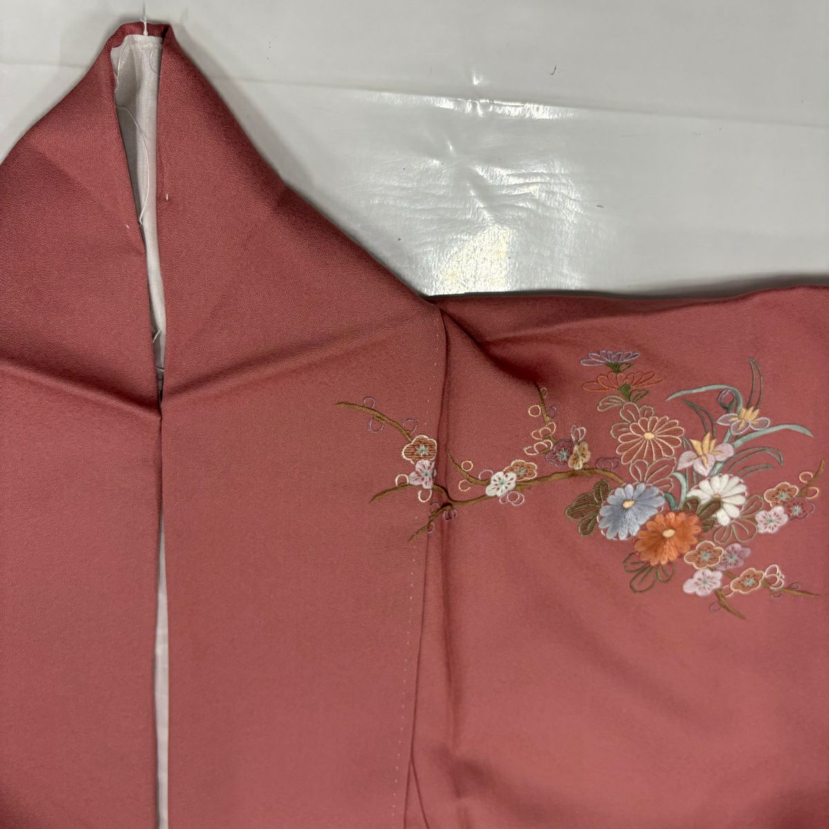 【庫存清倉】 付下 身長160.5cm 袖長63cm S 雙層 花車 流水 刺繡 染分 粉紅 純蠶絲 名品級