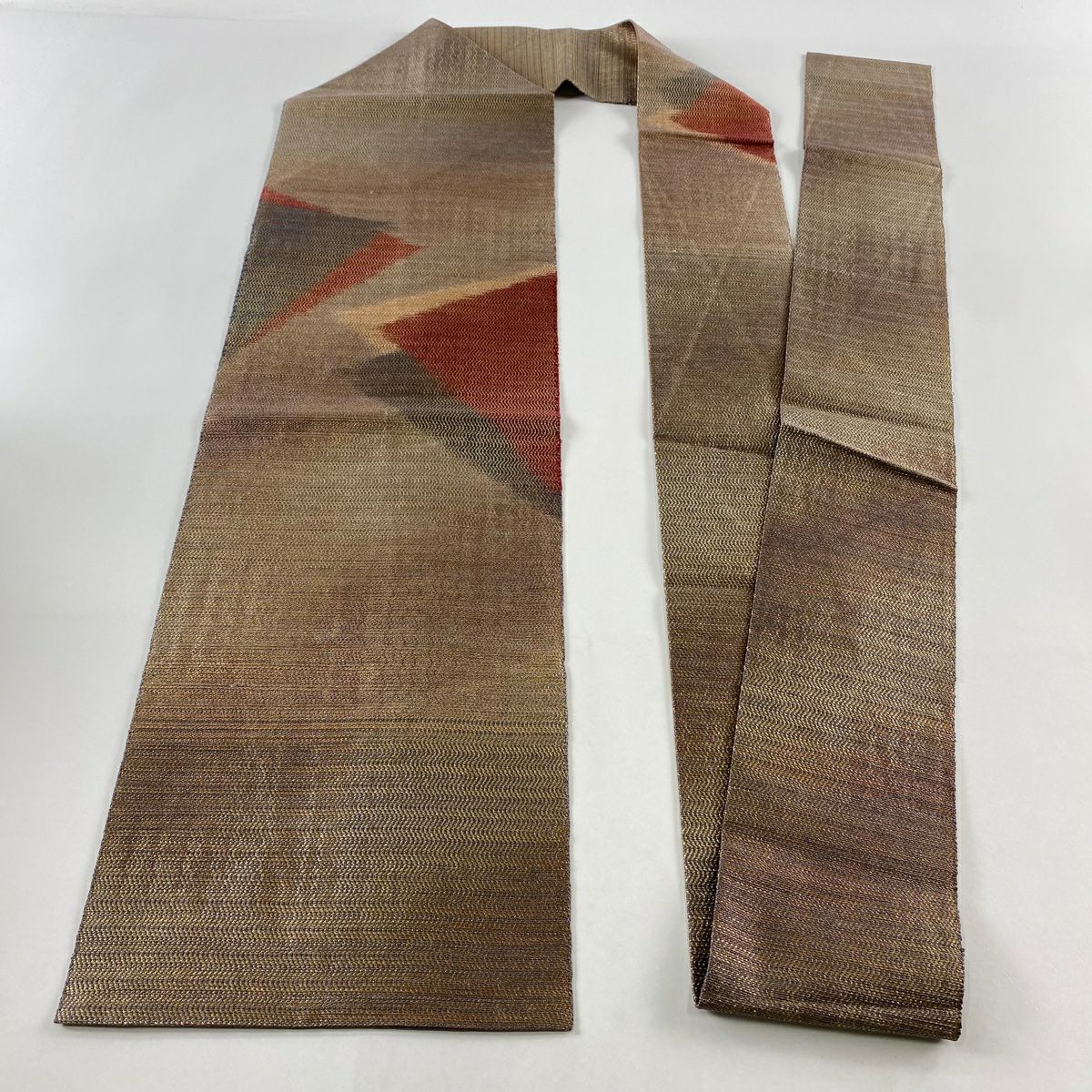 【清倉特賣】 名古屋帶 美品 秀品級 幾何圖案 金金箔 灰紫 純蠶絲