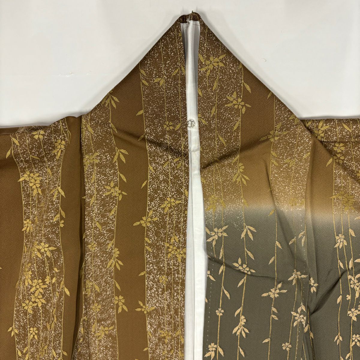 【庫存清倉】訪問服 身長157.5cm 袖長65.5cm M 雙層 垂枝櫻 金銀彩 染分 茶綠 純蠶絲 優品級