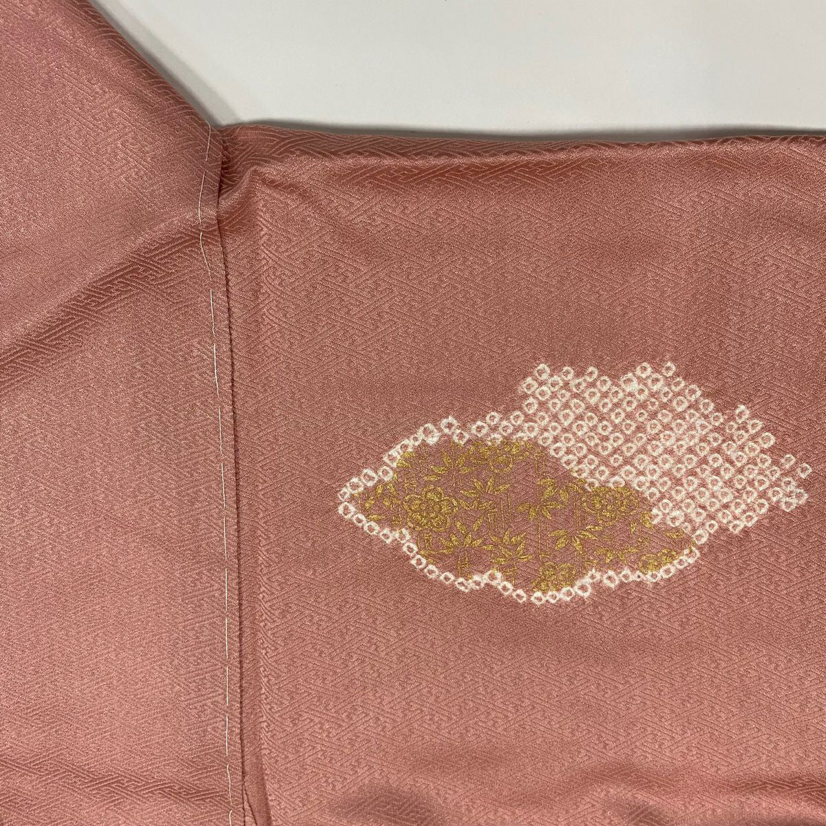【庫存清倉】 付下 身長162cm 袖長63.5cm S 雙層 椿 雲紋 刺繡 絞染 粉紅 純蠶絲 美品 秀品級