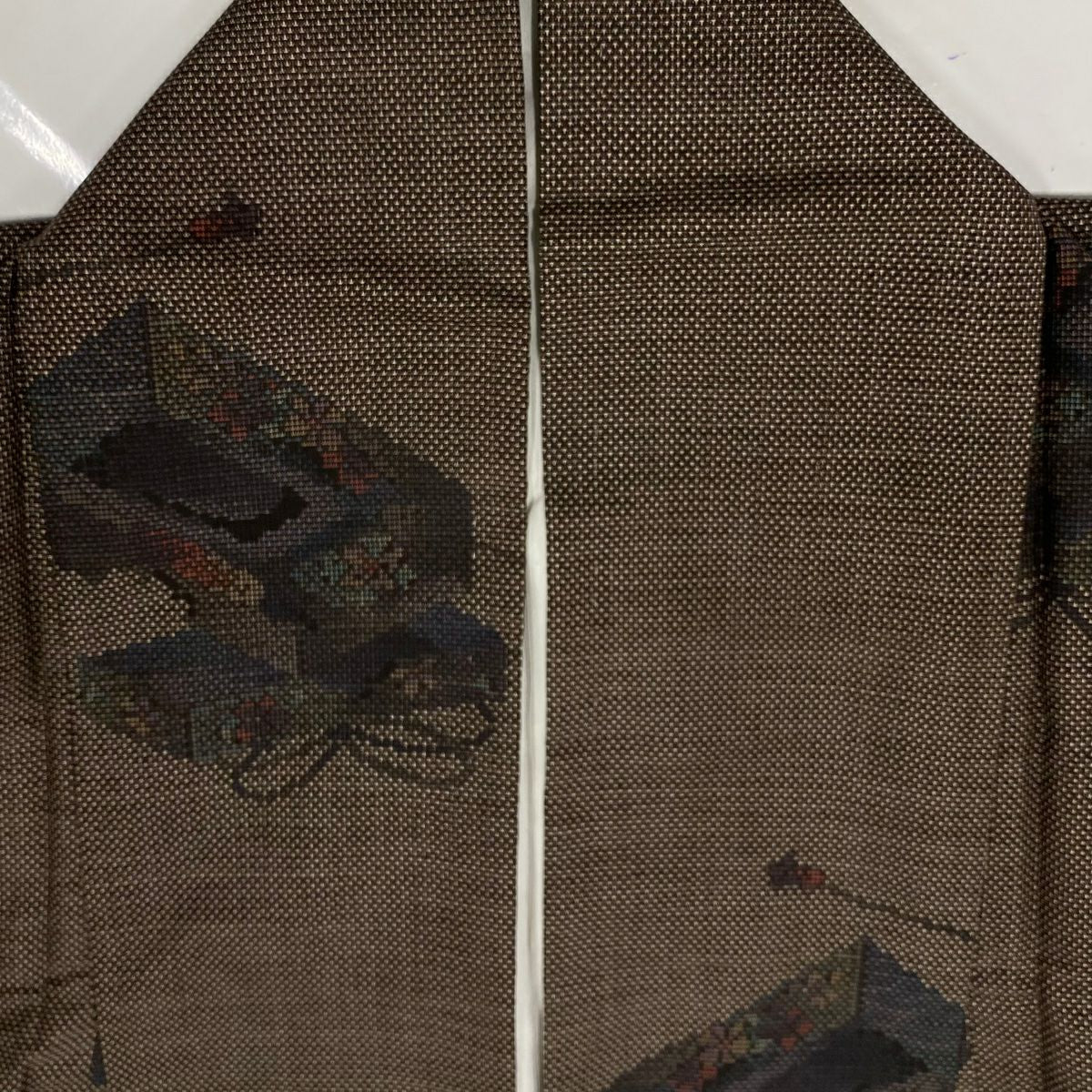【庫存清倉】 紬織織 身長162cm 袖長63cm S 雙層 文箱 草花紋紋 焦茶 純蠶絲 優品級