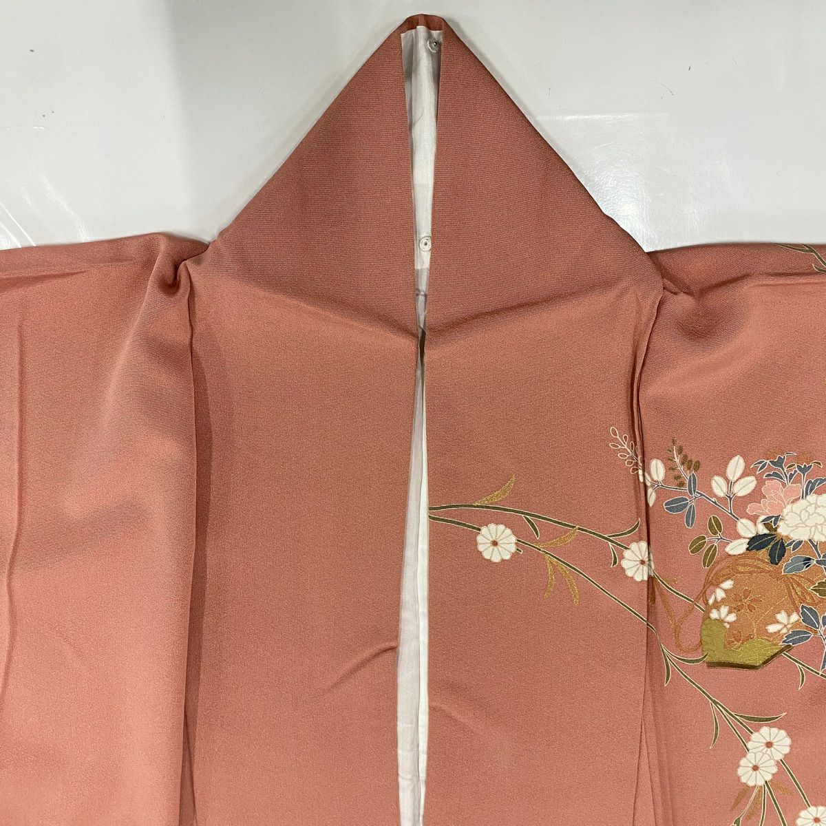 【庫存清倉】訪問服 身長168cm 袖長66.5cm M 雙層 文箱 草花紋紋 金絲 金銀彩 粉紅 純蠶絲 優品級