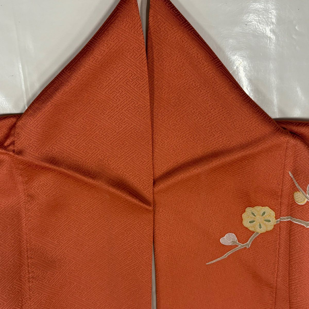 【庫存清倉】訪問服 身長156cm 袖長63cm S 雙層 雪輪 松樹竹子梅花 金銀彩 染分 橙色 純蠶絲 美品 秀品級