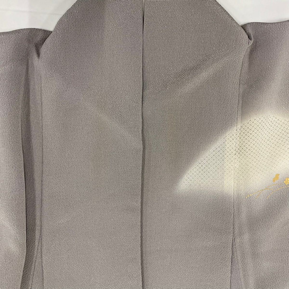 【庫存清倉】訪問服 身長156.5cm 袖長65.5cm M 雙層 吹寄 波 刺繡 金線 灰色 純蠶絲 優品級