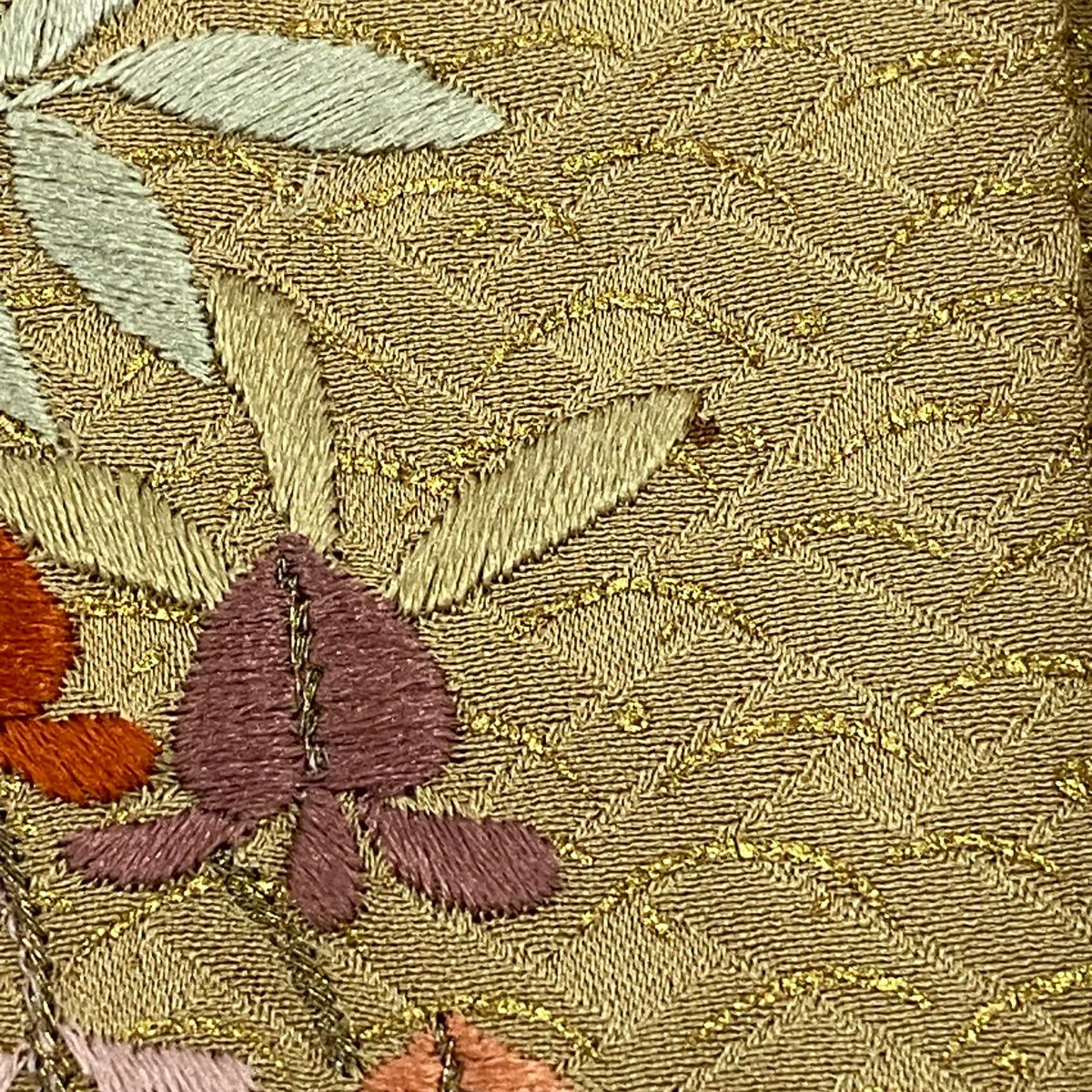 【庫存清倉】訪問服 身長156.5cm 袖長62cm S 雙層 草花紋紋 幾何學刺繡 絞染 淺茶 純蠶絲 優品級