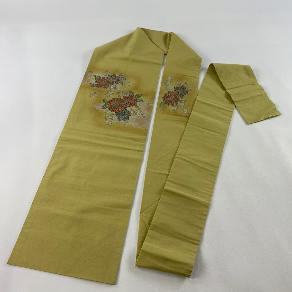 【清倉特賣】 名古屋帶 優品級 紬織織 草花紋紋 淡霞 金銀彩 漸層 淡黃 純蠶絲