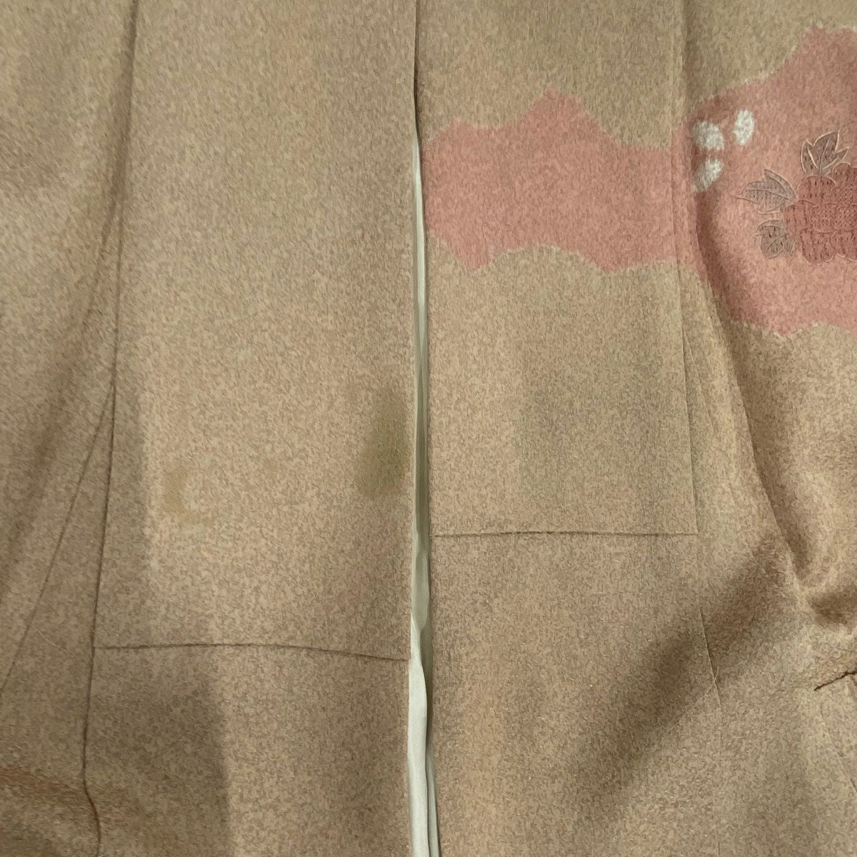 【庫存清倉】訪問服 身長158cm 袖長65.5cm M 雙層 扇子子 牡丹 刺繡 染分 粉米色 純蠶絲 優品級