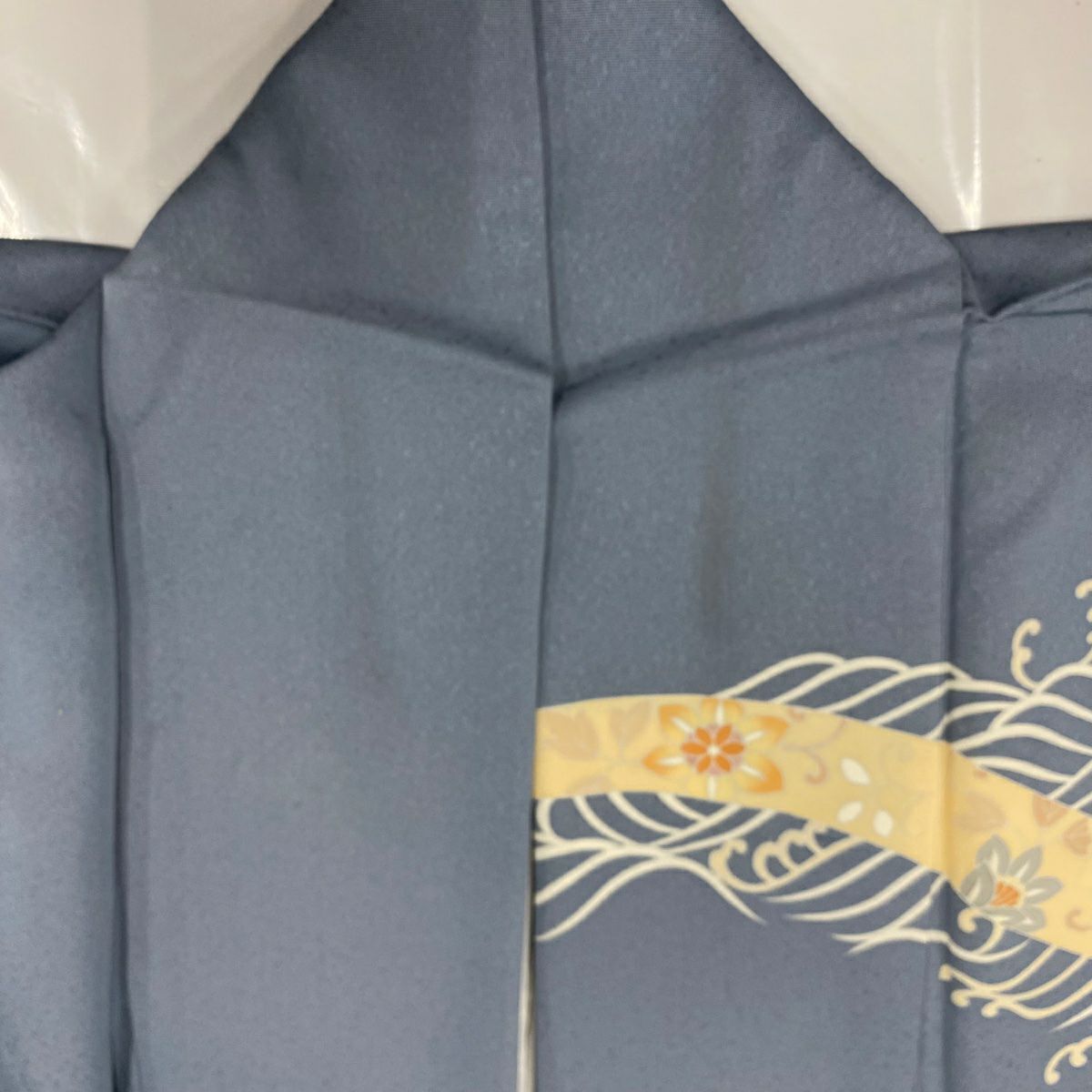 【庫存清倉】訪問服 身長154.5cm 袖長63cm S 雙層 花唐草紋 波 青灰 純蠶絲 秀品級 一個紋