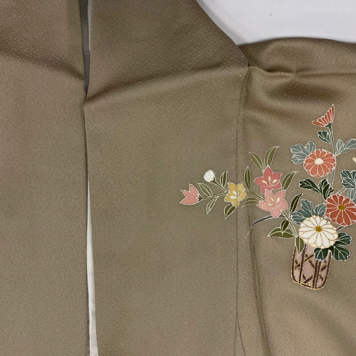 【庫存清倉】訪問服 身長158cm 袖長64cm M 雙層 花籠 光悅垣 金銀彩 漸層 灰茶 純蠶絲 優品級