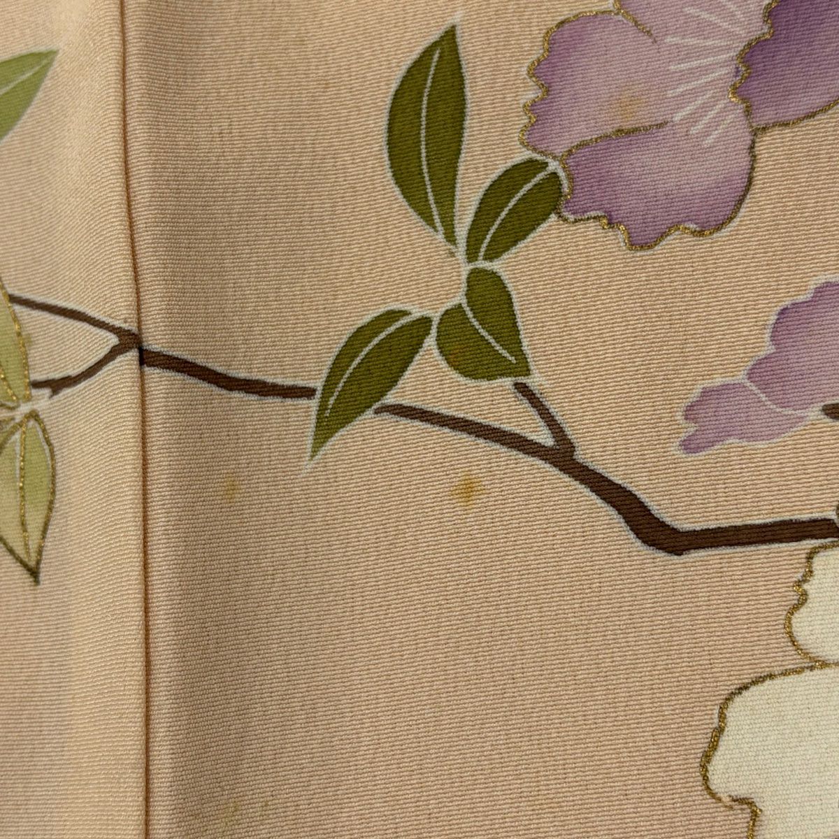 【庫存清倉】訪問服 身長166cm 袖長68cm L 雙層 落款有 枝花 草花紋 金絲 金銀彩 鮭粉色 純蠶絲 優品級