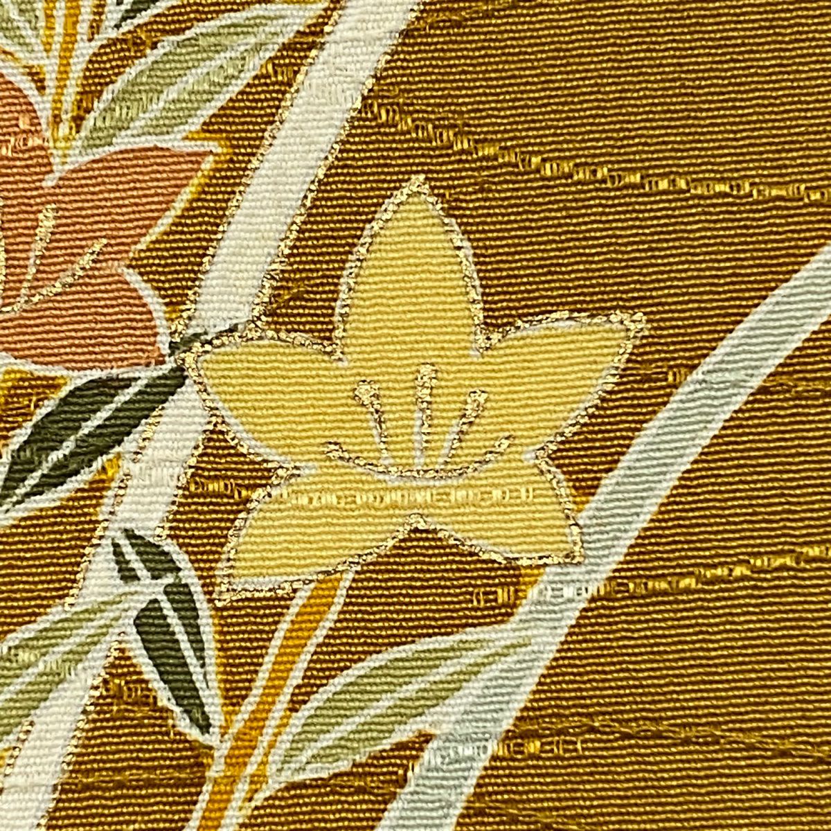 【庫存清倉】訪問服 身長157cm 袖長64cm M 雙層 草花紋紋 萩 金彩裝飾 山吹 純蠶絲 優品級