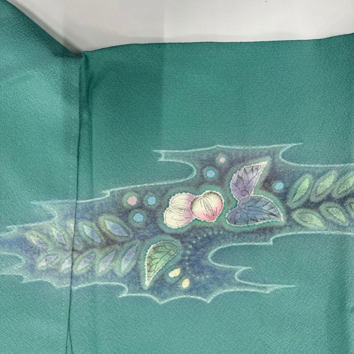 【庫存清倉】 付下 身長160cm 袖長64cm M 雙層 落款有 辻花染圖案 漸層 淺綠 純蠶絲 名品級