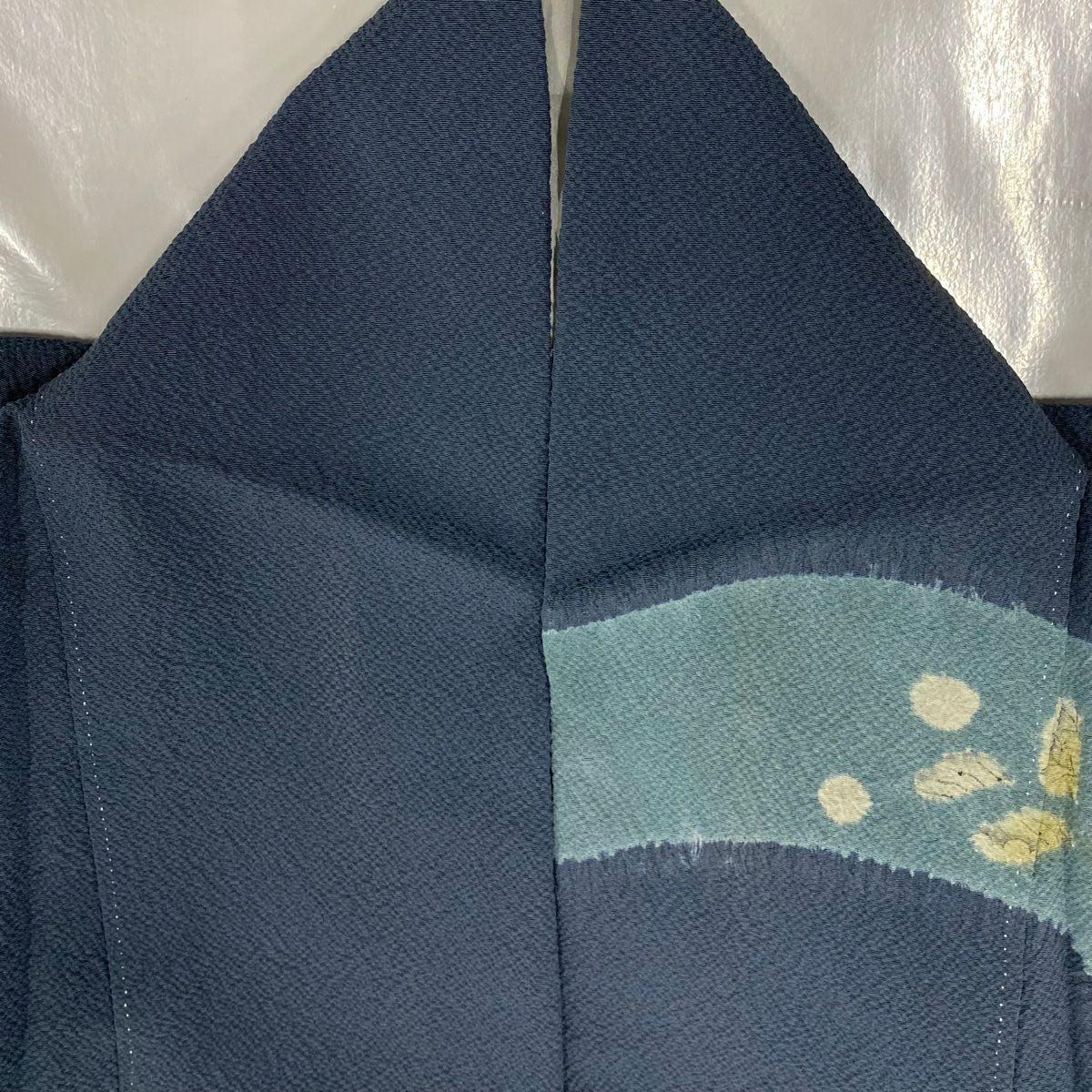 【庫存清倉】訪問服 身長151cm 袖長64cm M 雙層 滝泰 有落款 辻花染 霞 金彩裝飾 青灰 純蠶絲 名品級