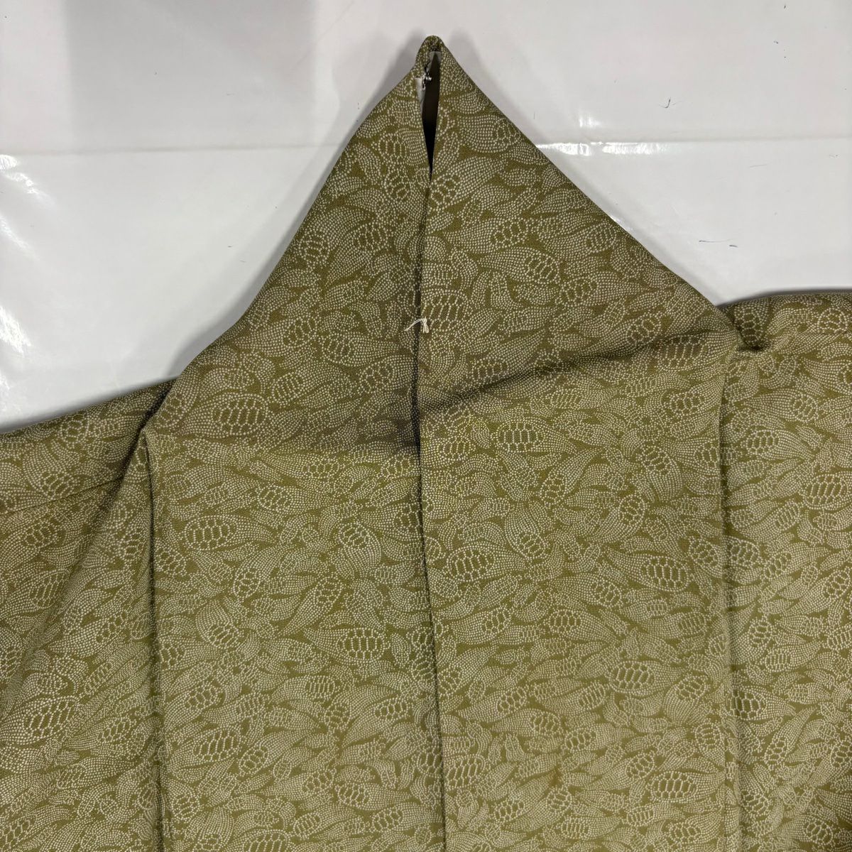 【庫存清倉】 江戶小紋 身長154cm 袖長60.5cm S 雙層 蓑龜 抹茶 純蠶絲 名品級