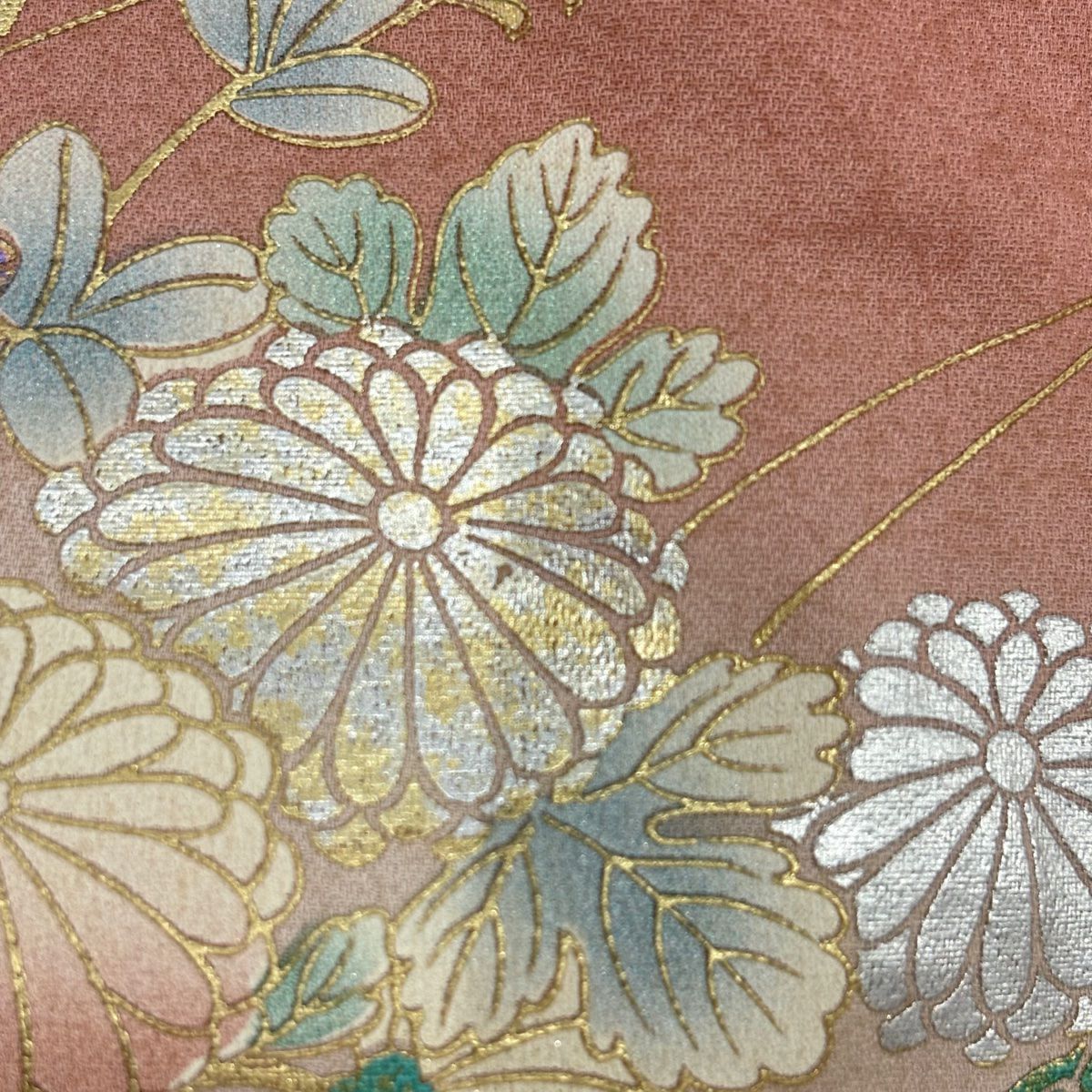 【庫存清倉】訪問服 身長161cm 袖長66cm M 雙層 扇子面 草花紋紋 金銀彩 漸層 粉紅 純蠶絲 美品 秀品級