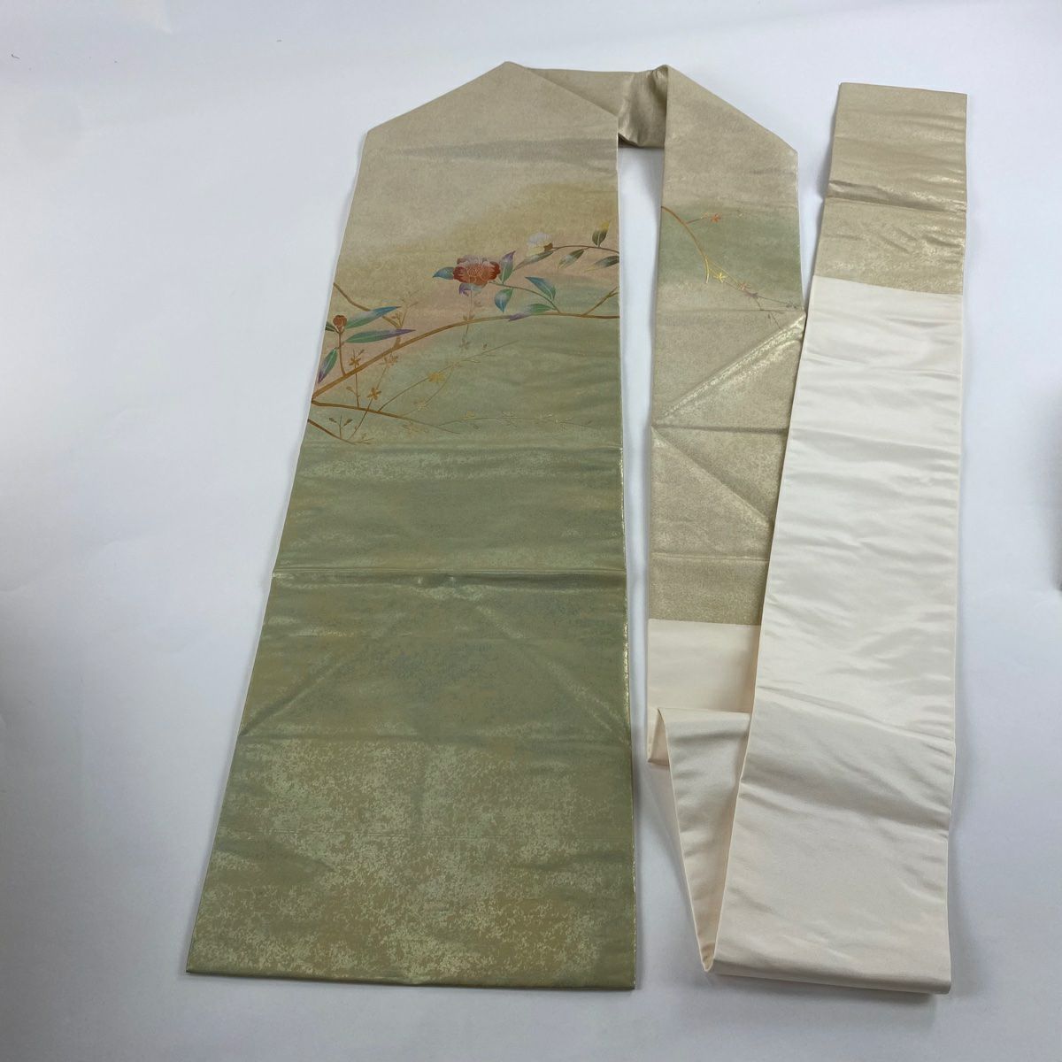 【庫存清倉】 名古屋帶 美品 優品級 枝花 金銀彩 金 純蠶絲