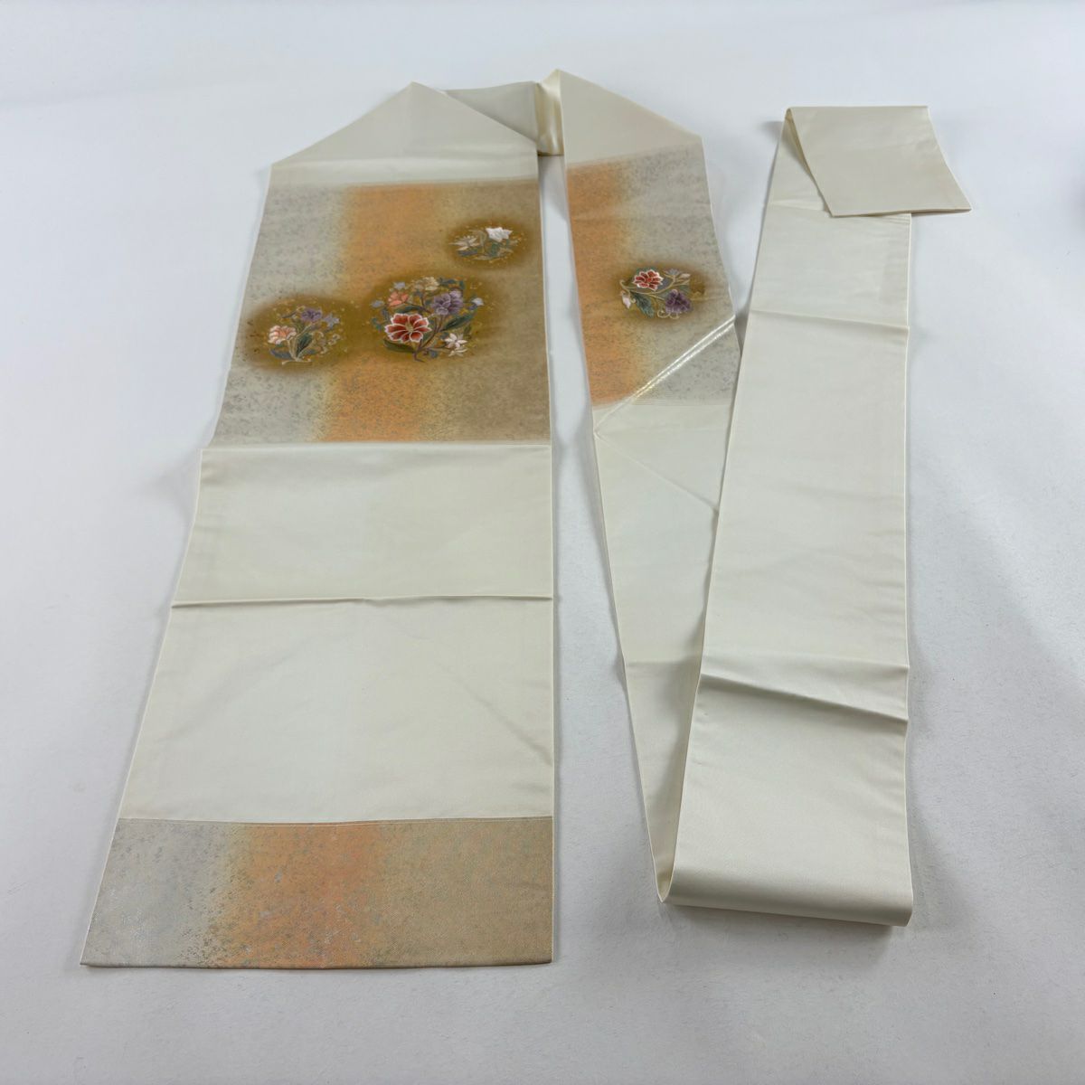 【庫存清倉】 名古屋帶 優品級 草花紋刺繡 金銀彩 金 純蠶絲