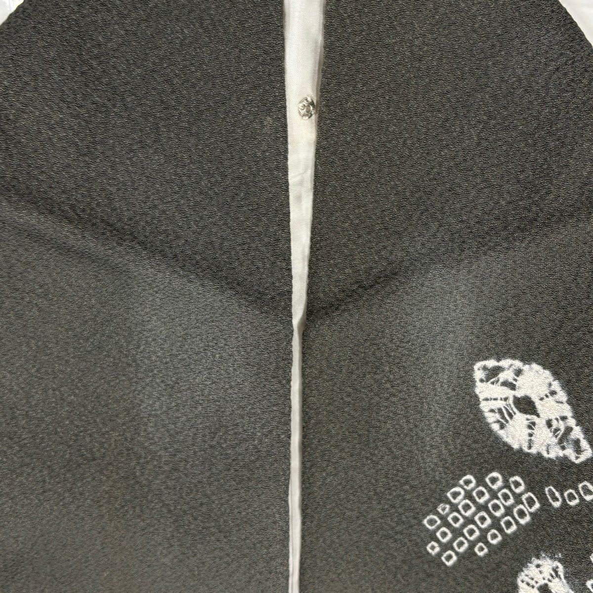 【庫存清倉】訪問服 身長160cm 袖長65cm M 雙層 草花紋紋 霞 絞染 刺繡 灰綠 純蠶絲 名品級 一つ紋