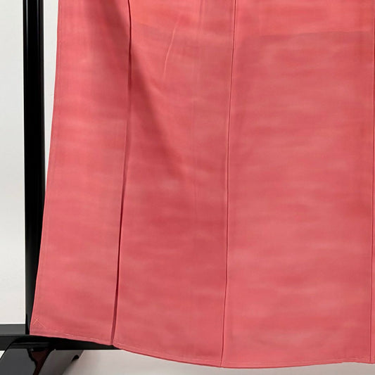 【在庫一掃】 小紋 身長162cm 袖長63.5cm S 雙層 本郷大田子 落款あり 霞 粉紅 純蠶絲 秀品級 一つ紋