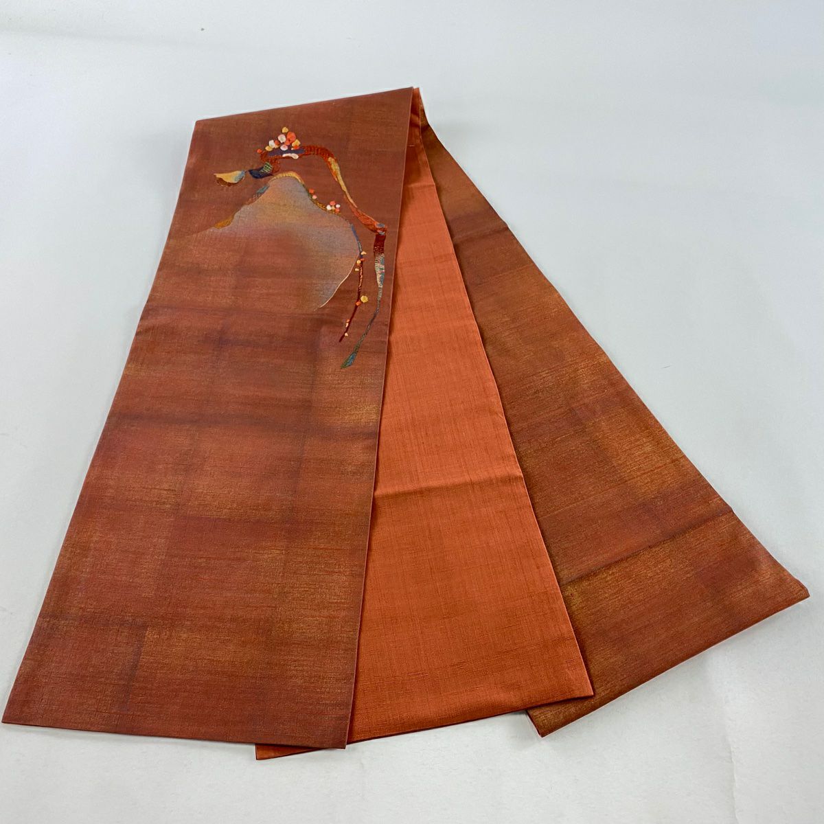 【庫存清倉】 袋帶 美品 秀品級 幾何學 金金箔 刺繡 紅茶 純蠶絲