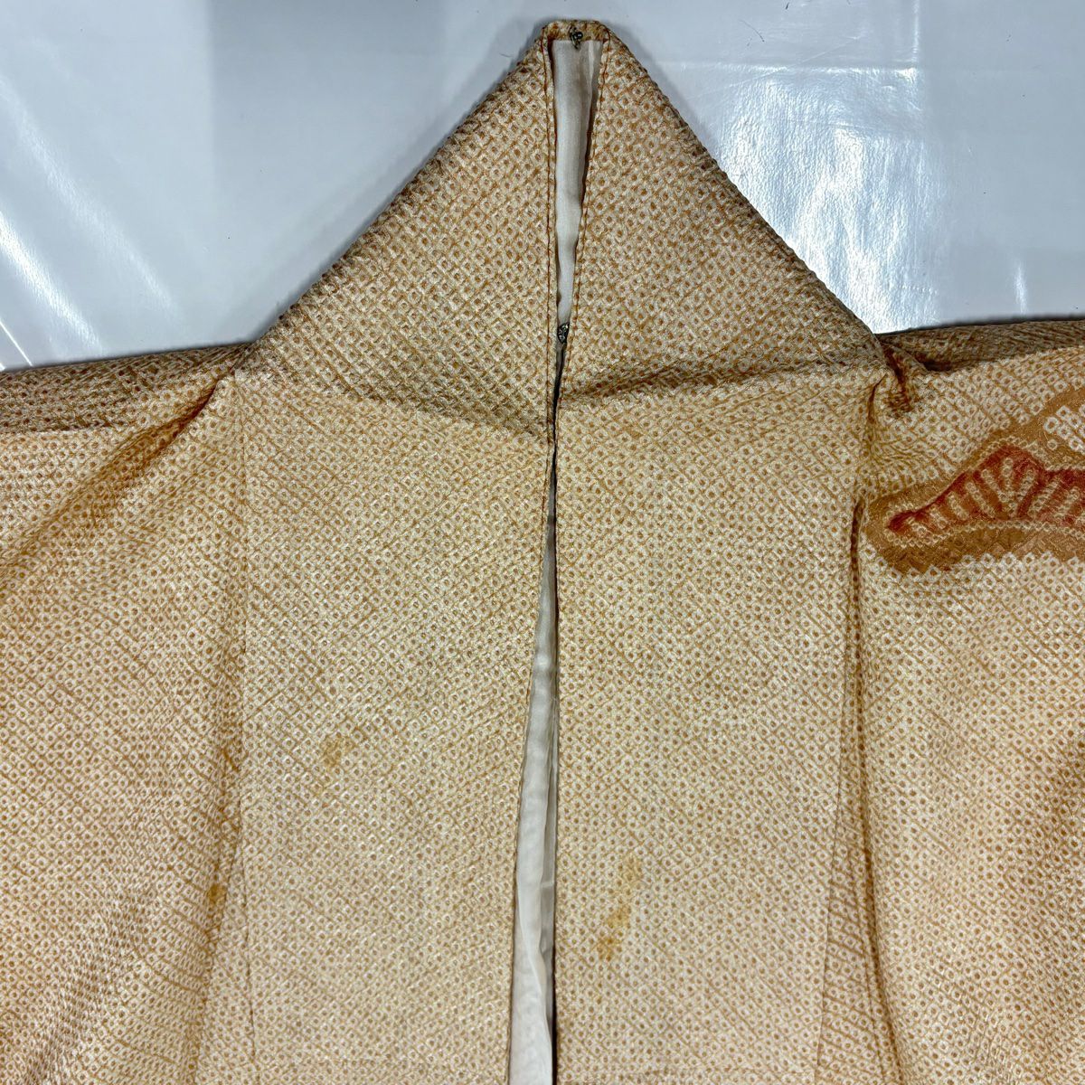 【庫存清倉】訪問服 身長168.5cm 袖長65cm M 雙層 草花紋紋 松樹 金銀彩 絞染 淺茶 純蠶絲 名品級