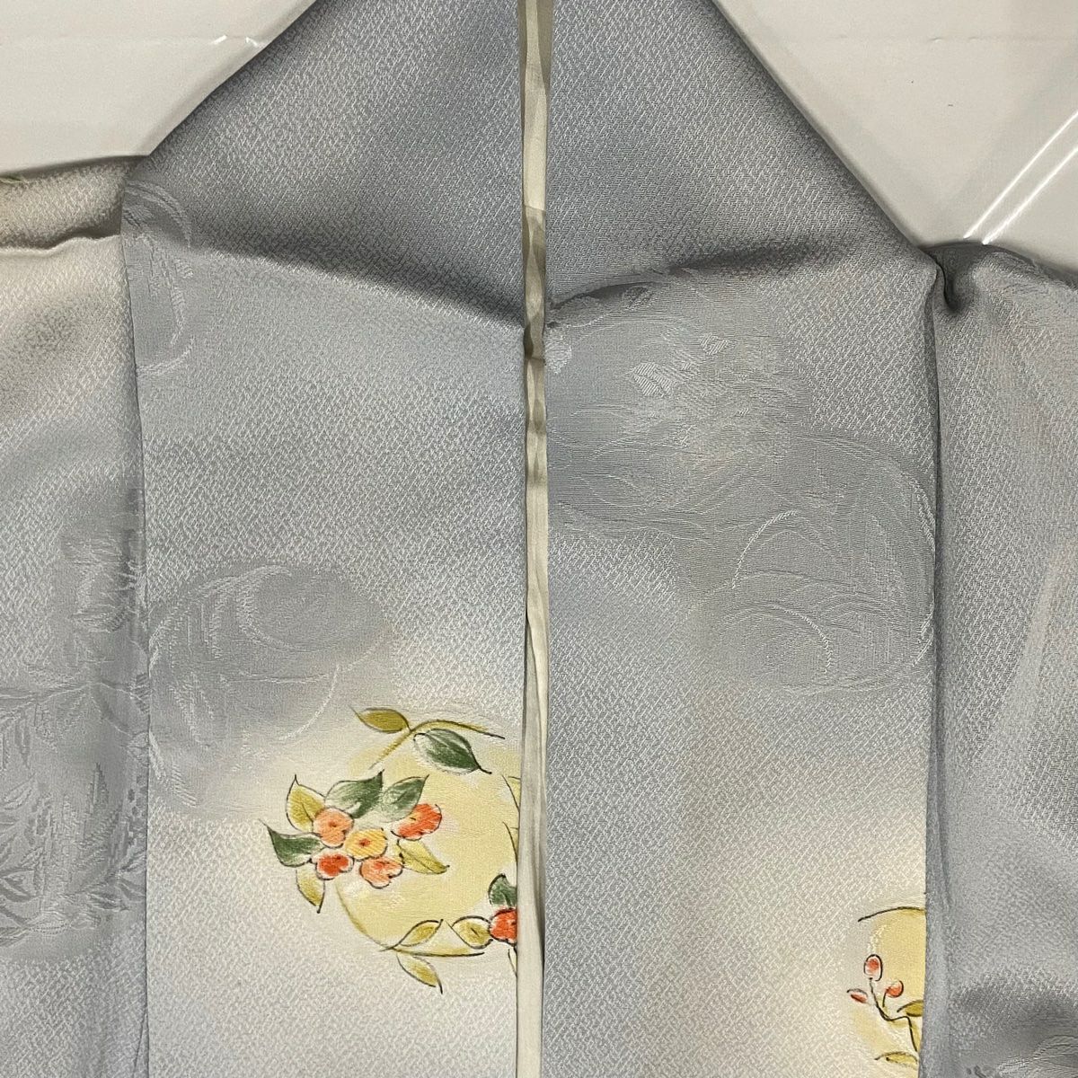 【庫存清倉】 小紋 身長155.5cm 袖長61cm S 雙層 花丸紋 地紋 漸層 青灰 純蠶絲 優品級