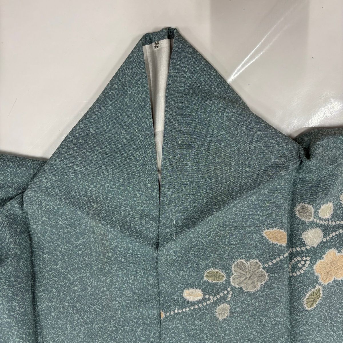 【庫存清倉】訪問服 身長160cm 袖長65cm M 雙層 蝶 草花紋 金彩裝飾 漸層 青綠 純蠶絲 名品級