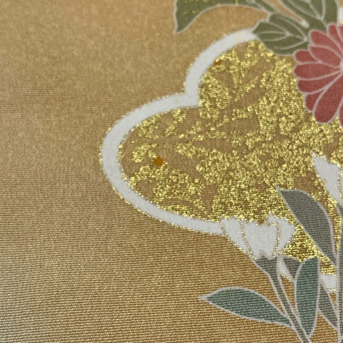 【庫存清倉】訪問服 身長157.5cm 袖長64.5cm M 雙層 菊花 雲紋 金絲 金銀彩 淺橙色 純蠶絲 美品 優品級