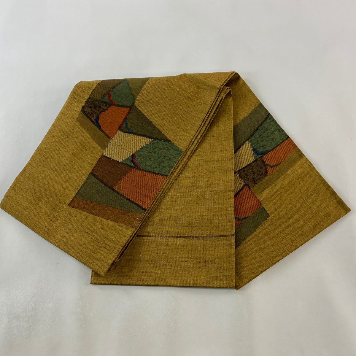 【庫存清倉】 袋帶 美品 秀品級 幾何圖案 山吹茶 純蠶絲