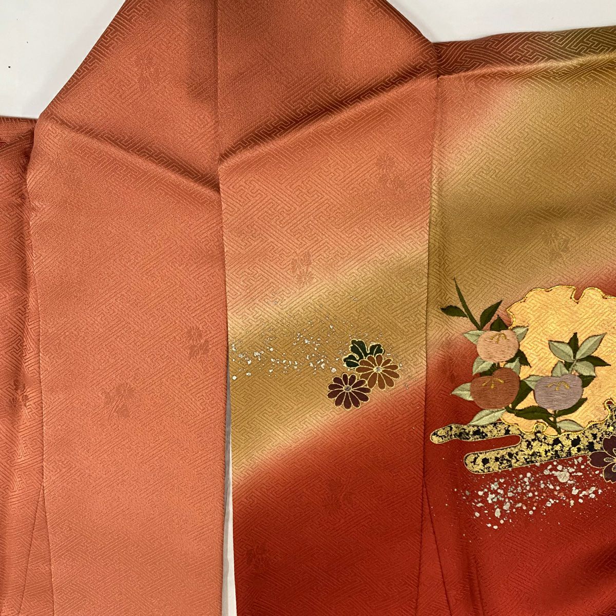 【庫存清倉】訪問服 身長160cm 袖長65.5cm M 雙層 櫻花 ヱ霞 刺繡 金銀彩 茜 純蠶絲 優品級