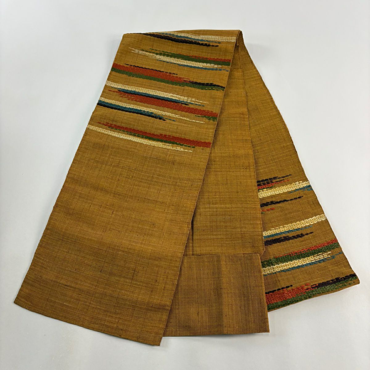 【庫存清倉】名古屋帶 美品 秀品級 八寸名古屋帶 松樹葉仕立 霞 山吹 純蠶絲