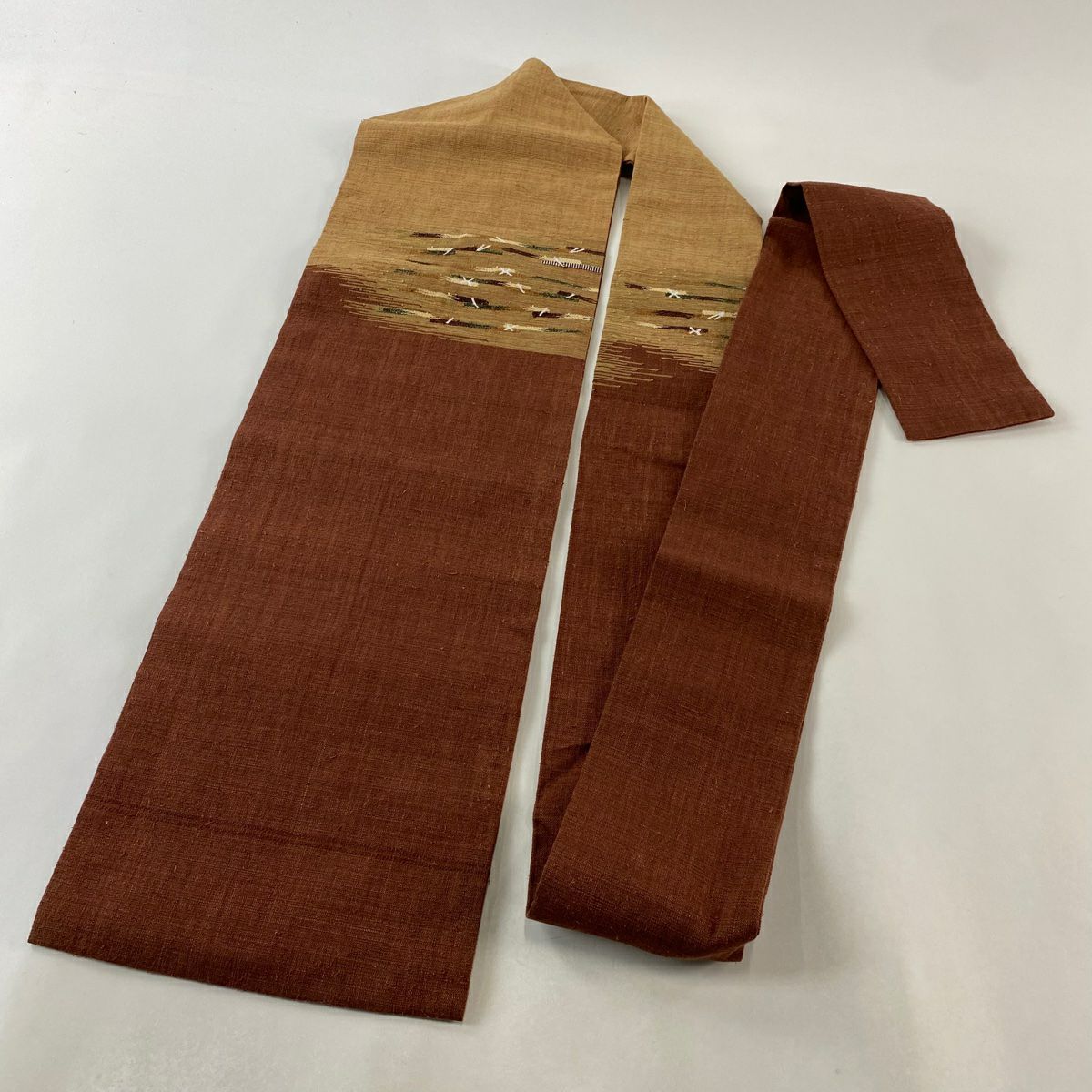 【庫存清倉】 名古屋帶 優品級 紬織織 幾何圖案 茶 純蠶絲