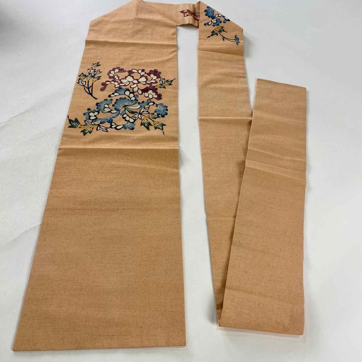 【庫存清倉】 名古屋帶 優品級 草花紋 薄橙 純蠶絲