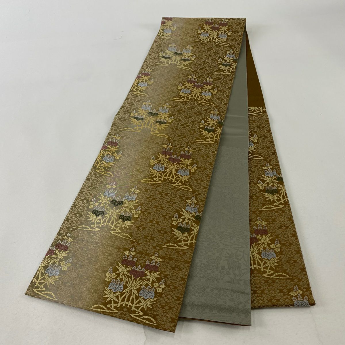【庫存清倉】 袋帶 美品 秀品級 桐 竹子 茶 六通 純蠶絲