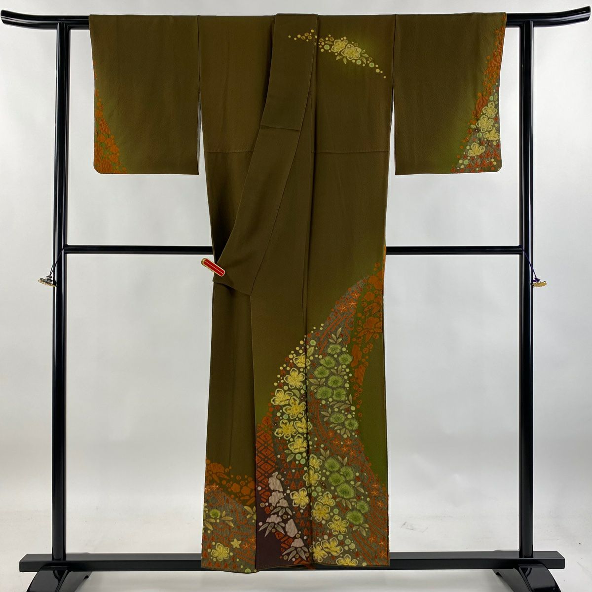 【庫存清倉】訪問服 身長153cm 袖長61cm S 雙層 滝泰 有落款 辻花染 金彩裝飾 茶 純蠶絲 逸品級