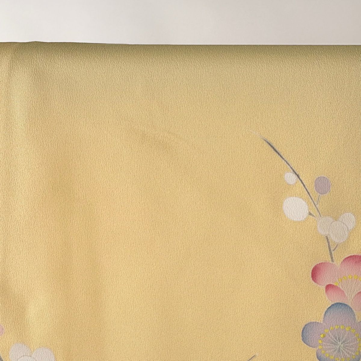 【庫存清倉】振袖禮服 身長167.5cm 袖長65.5cm M 雙層 花籠 草花紋紋 漸層 黃色 純蠶絲 名品級